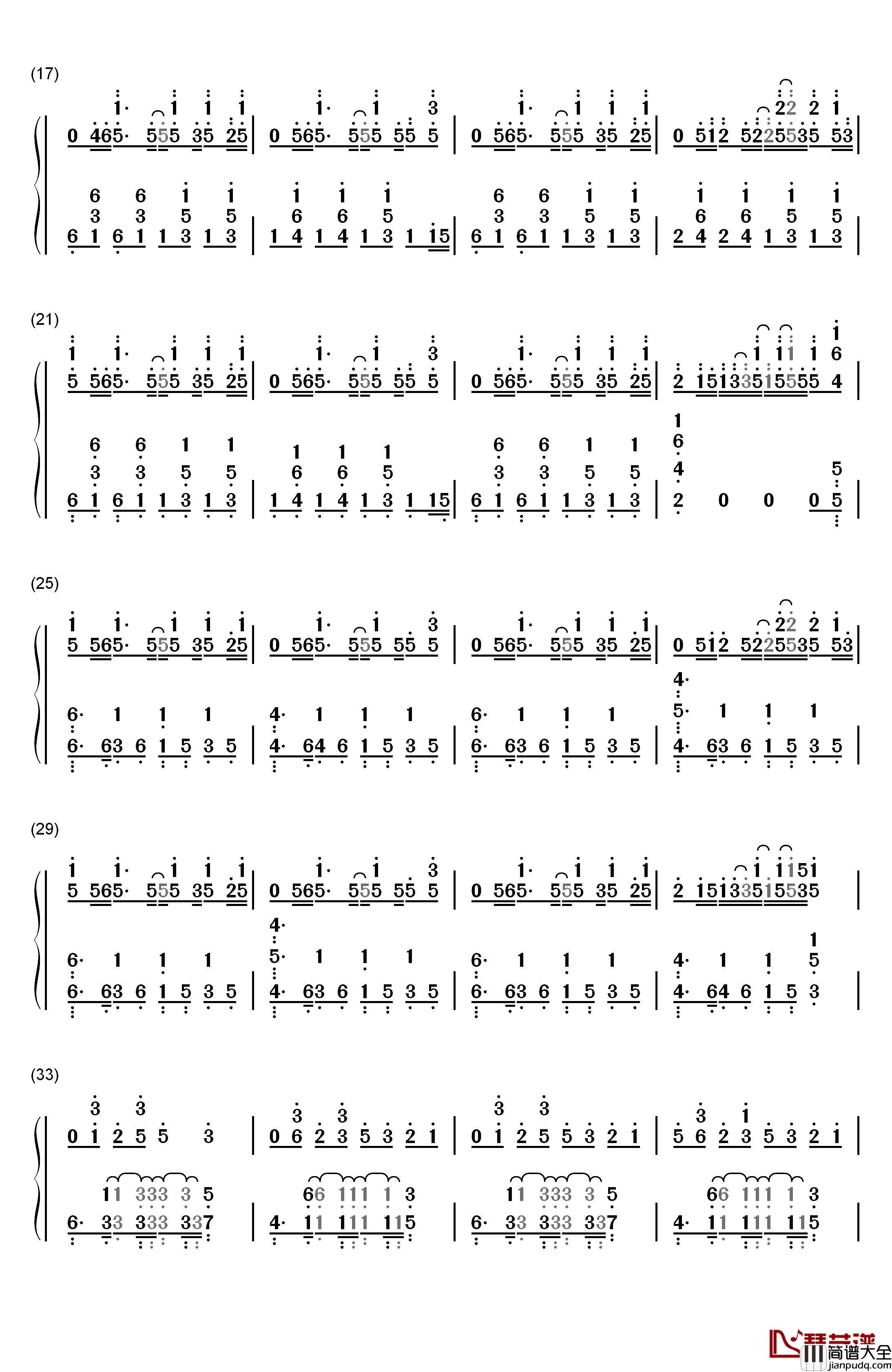 Stay钢琴简谱_数字双手_Kygo
