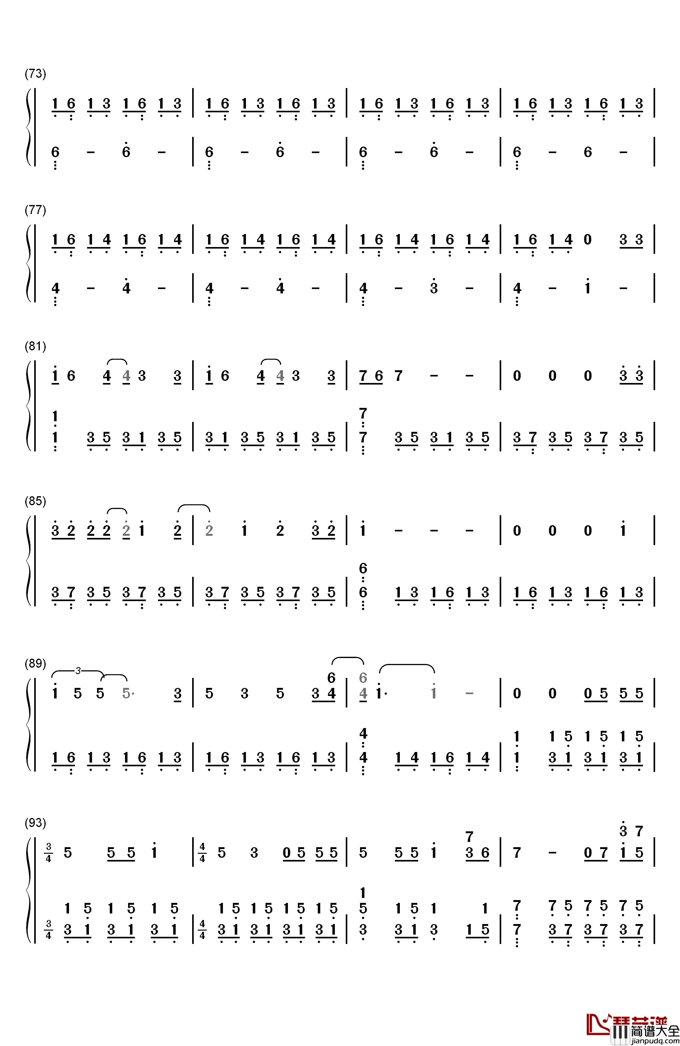 Runaway钢琴简谱_数字双手_Kanye_West