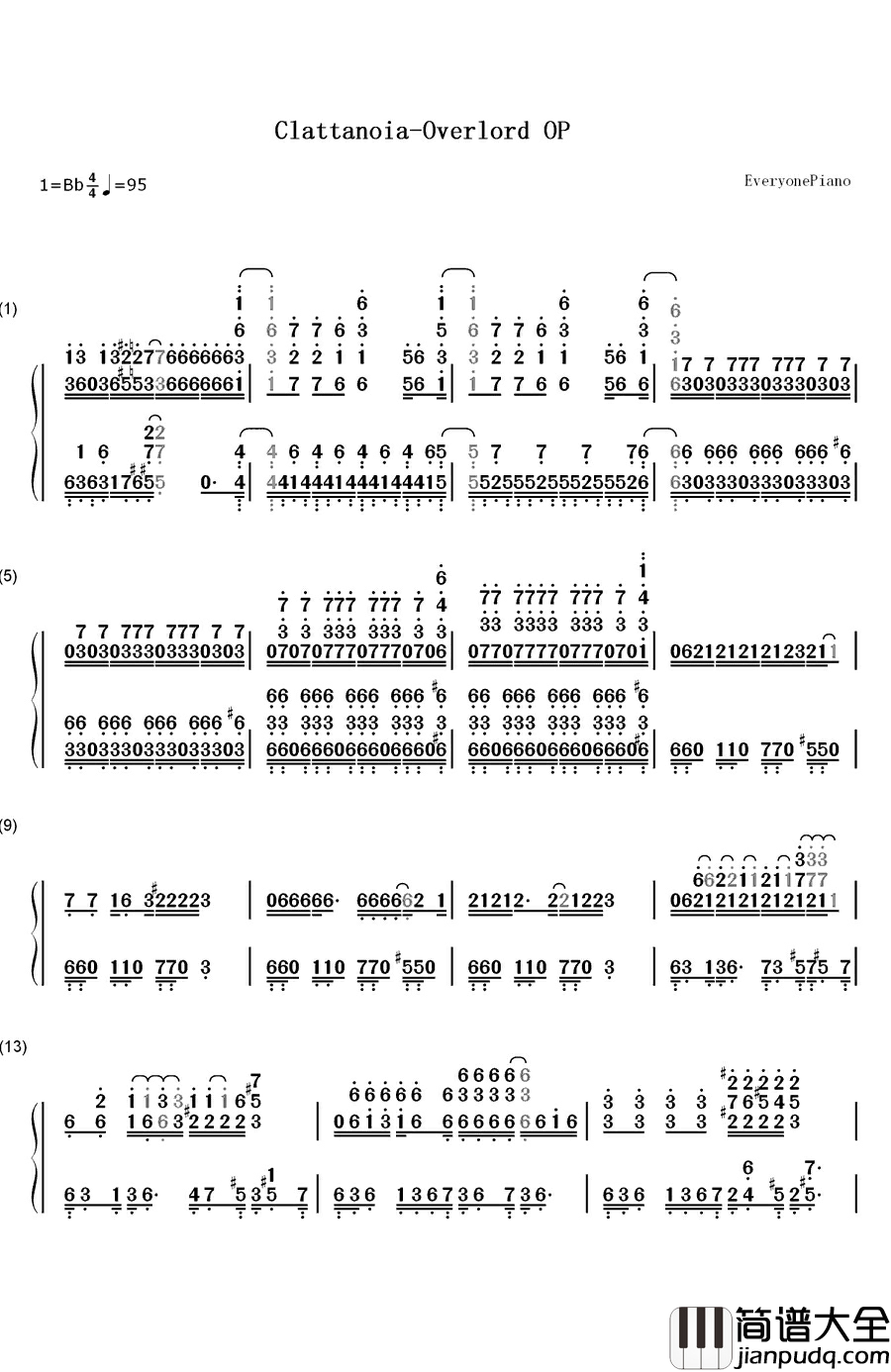Clattanoia钢琴简谱_数字双手_OxT(大石昌良×Tom_H@ck)
