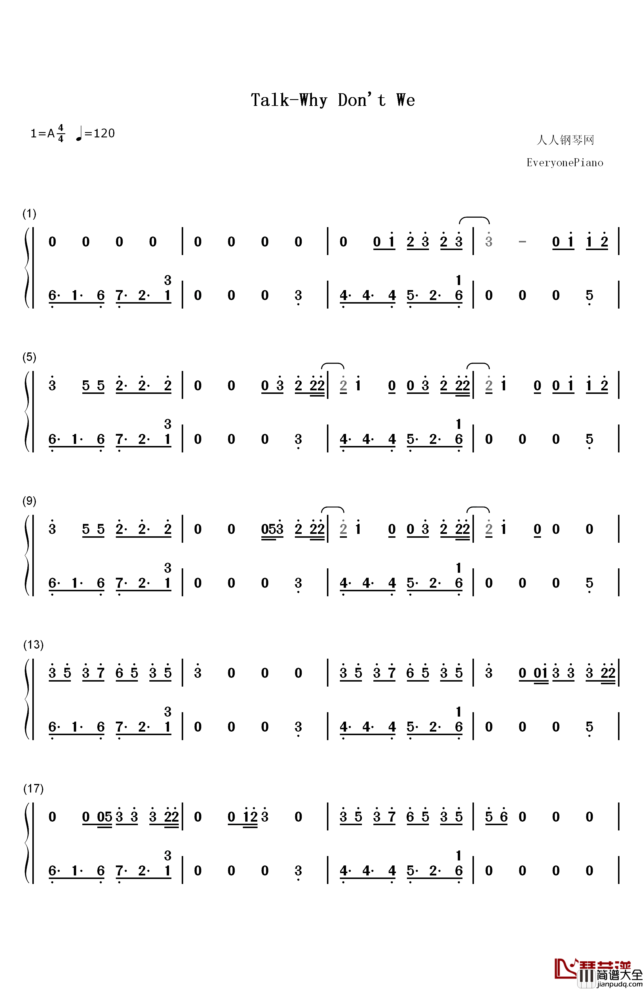 Talk钢琴简谱_数字双手_Why_Don't_We