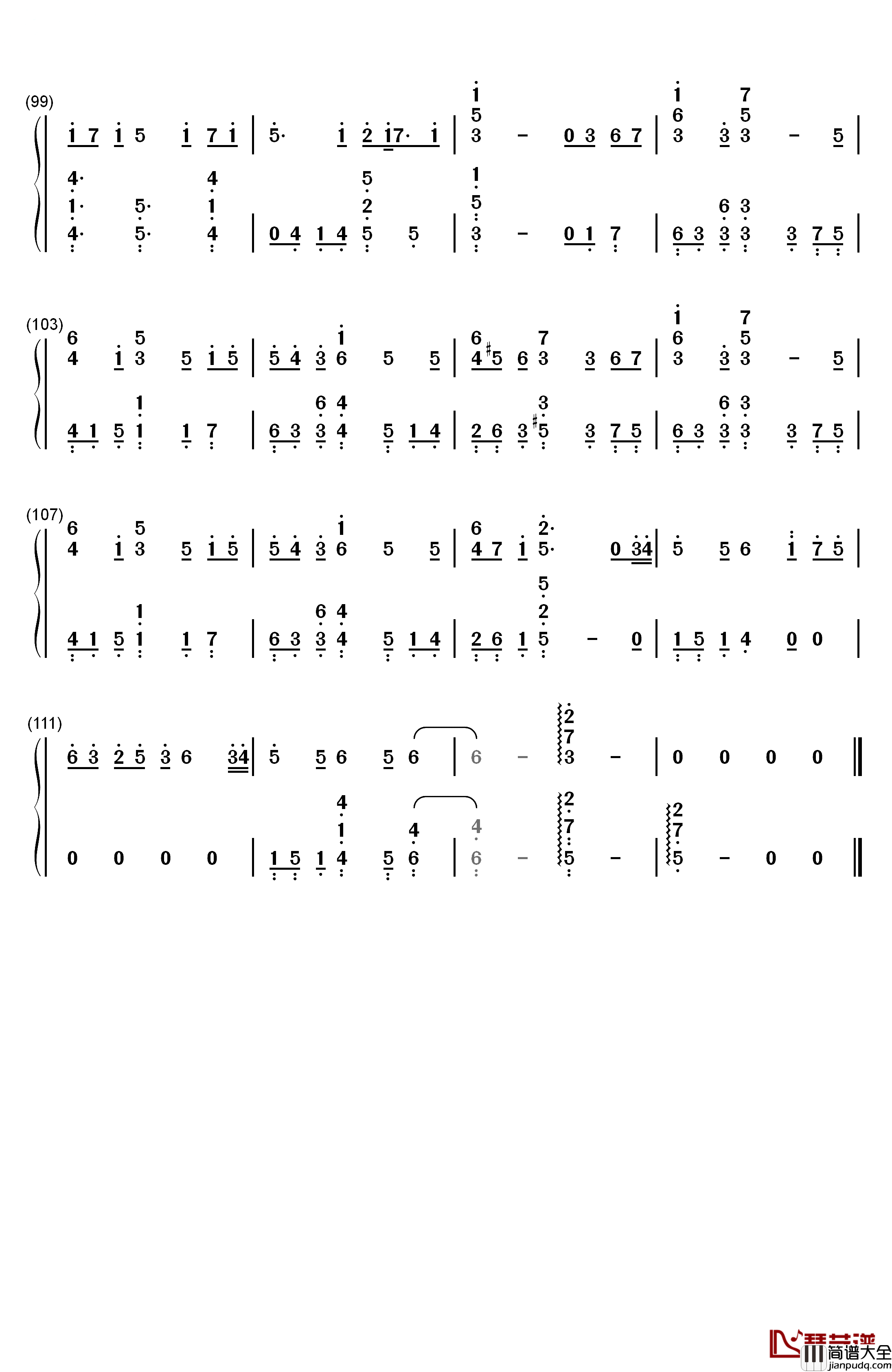果てない空钢琴简谱_数字双手_岚