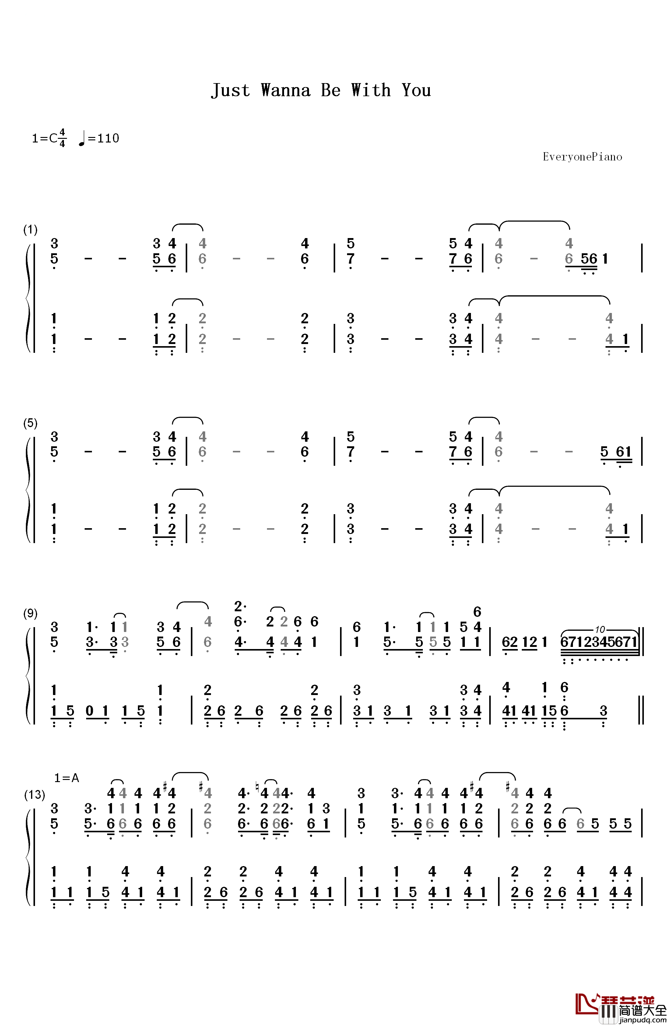 Just_Wanna_Be_With_You钢琴简谱_数字双手_歌舞青春3