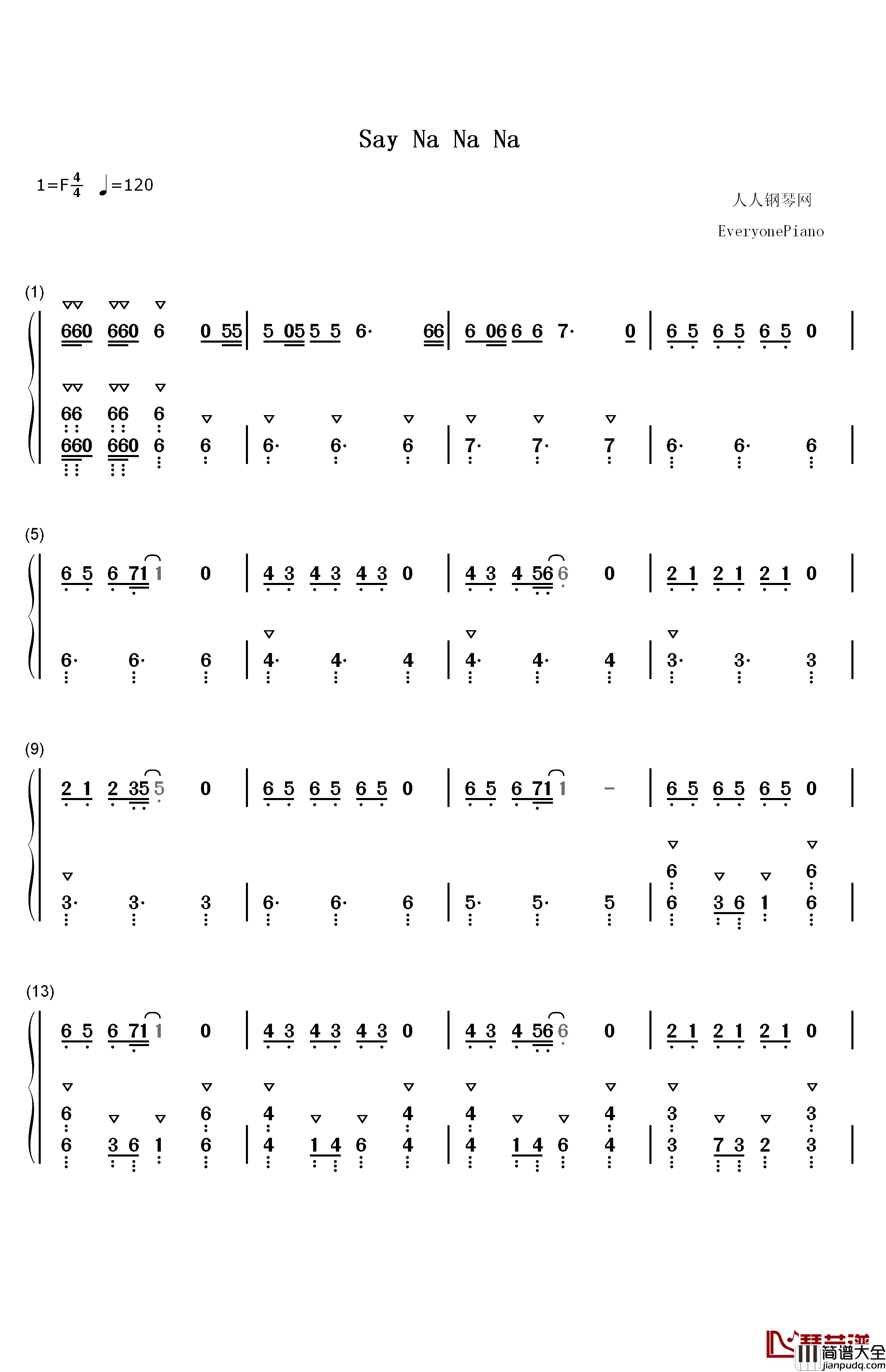 Say_Na_Na_Na钢琴简谱_数字双手_Serhat