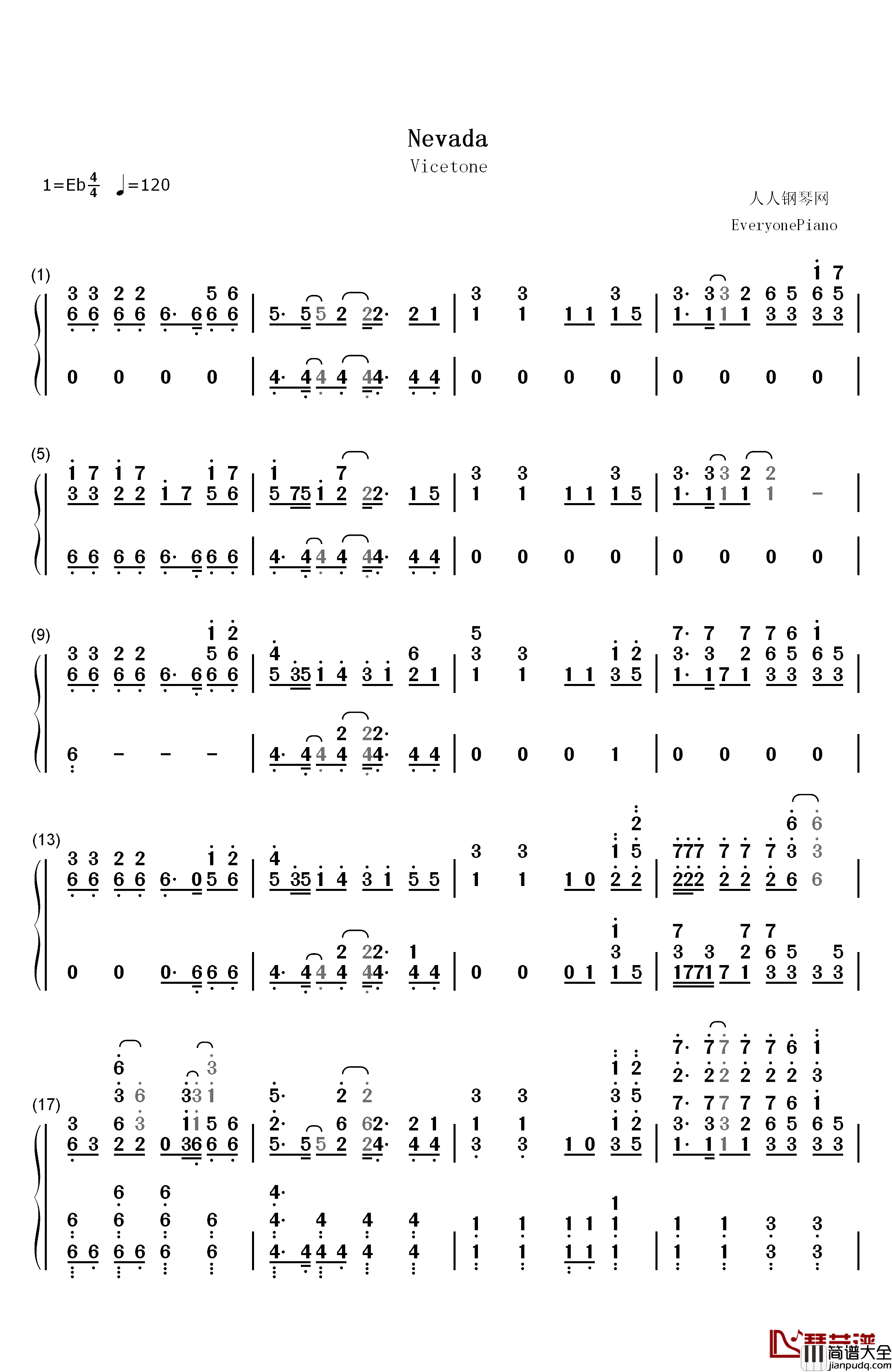 Nevada钢琴简谱_数字双手_Vicetone