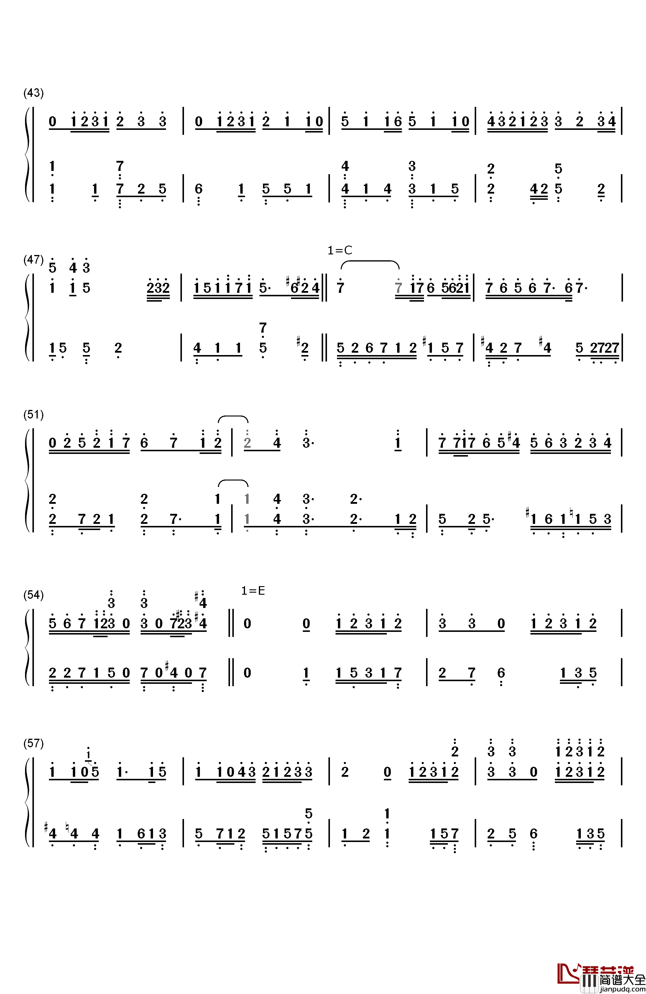 握不住的他钢琴简谱_数字双手_林俊杰