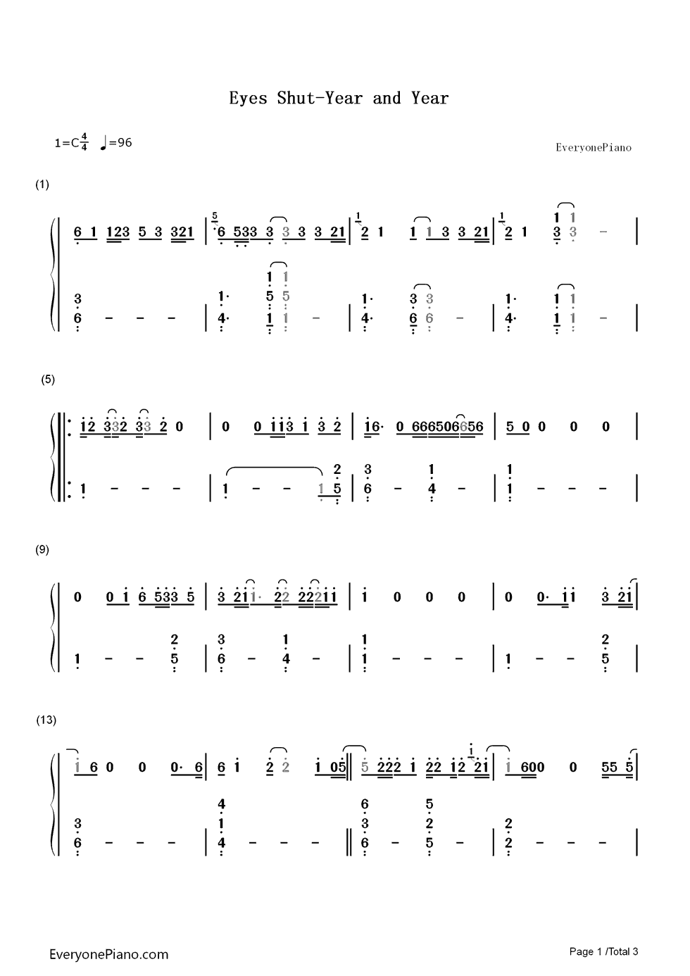 Eyes_Shut钢琴简谱_数字双手_Years_and_Years