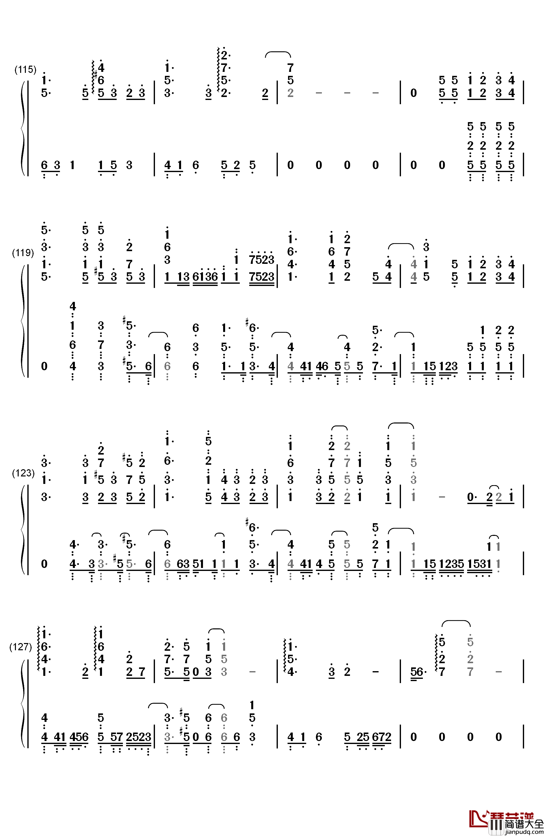 Pianissimo钢琴简谱_数字双手_初音ミク