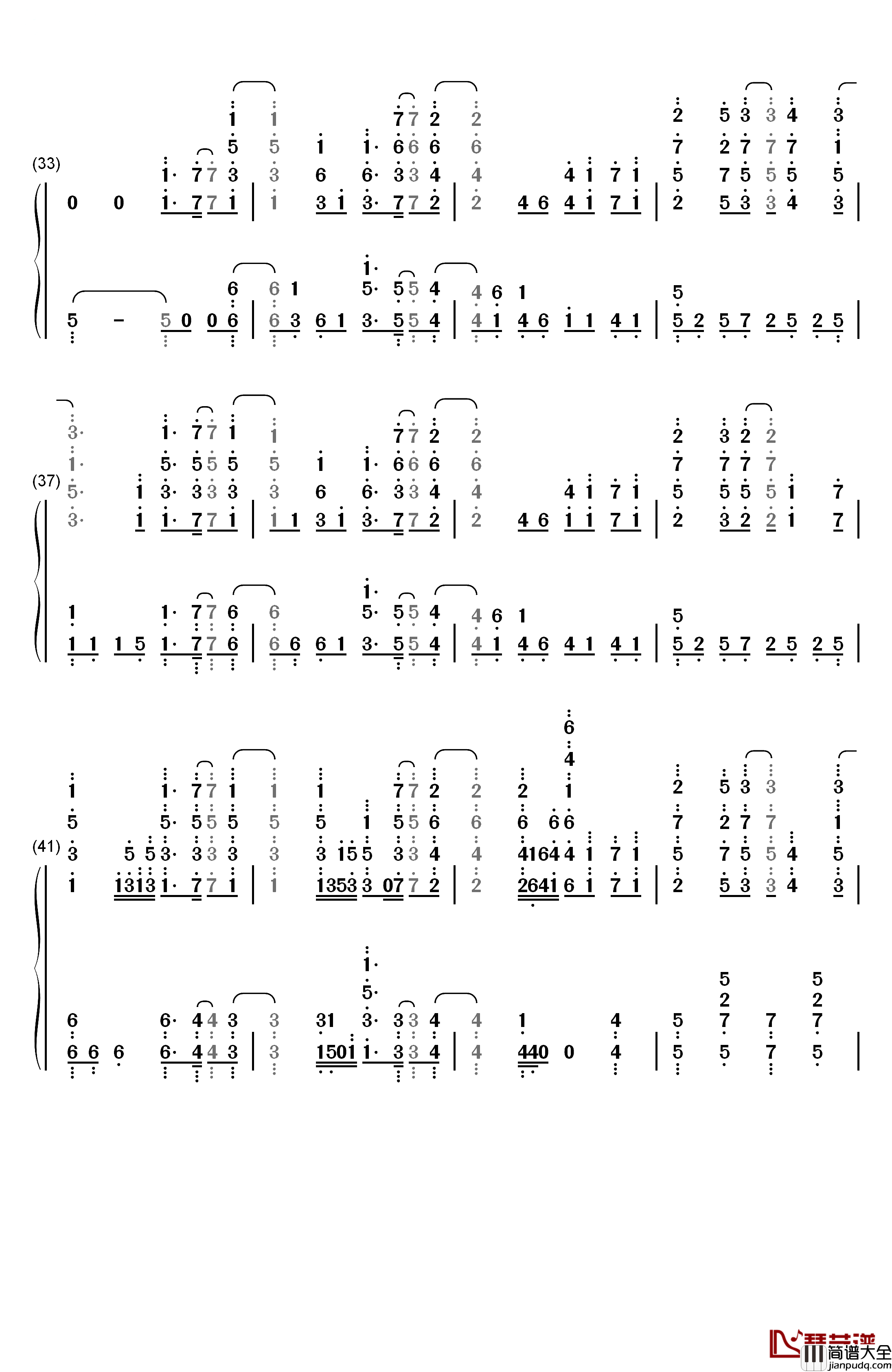 Overfly钢琴简谱_数字双手_春奈露娜