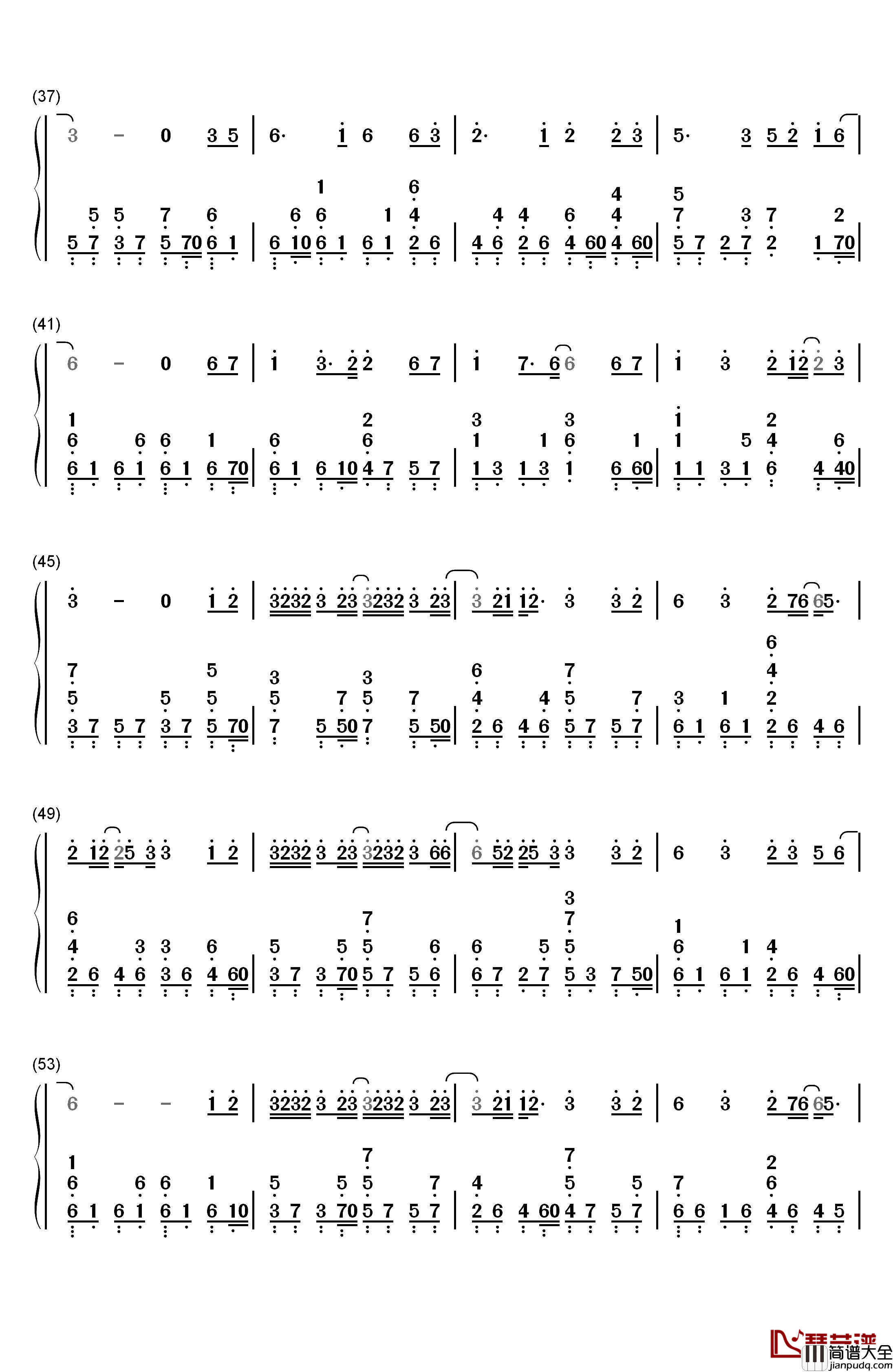 一半钢琴简谱_数字双手_梁洁