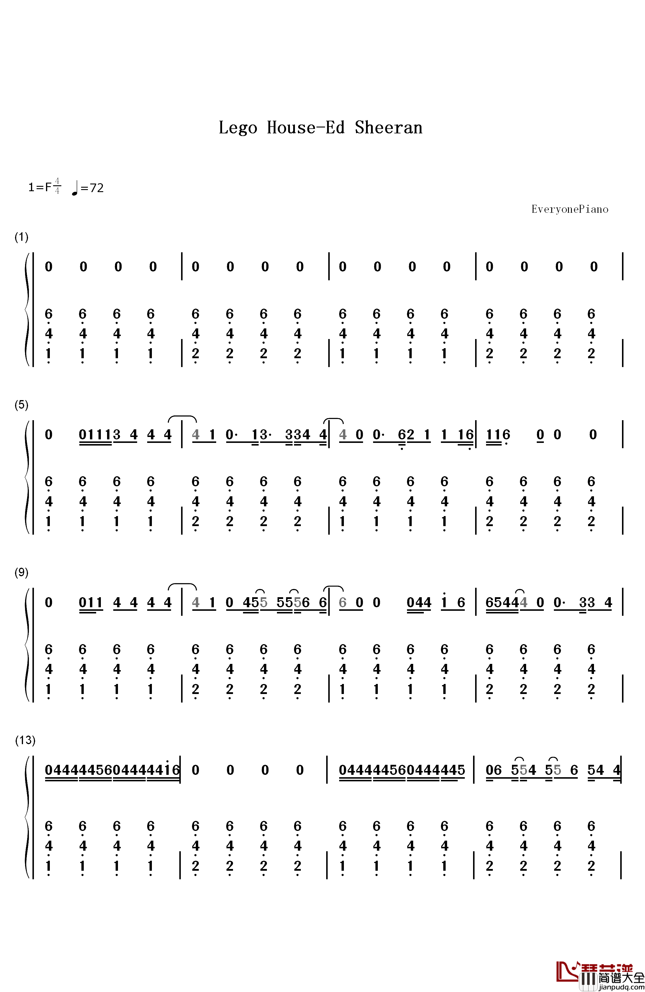 Lego_House钢琴简谱_数字双手_Ed_Sheeran