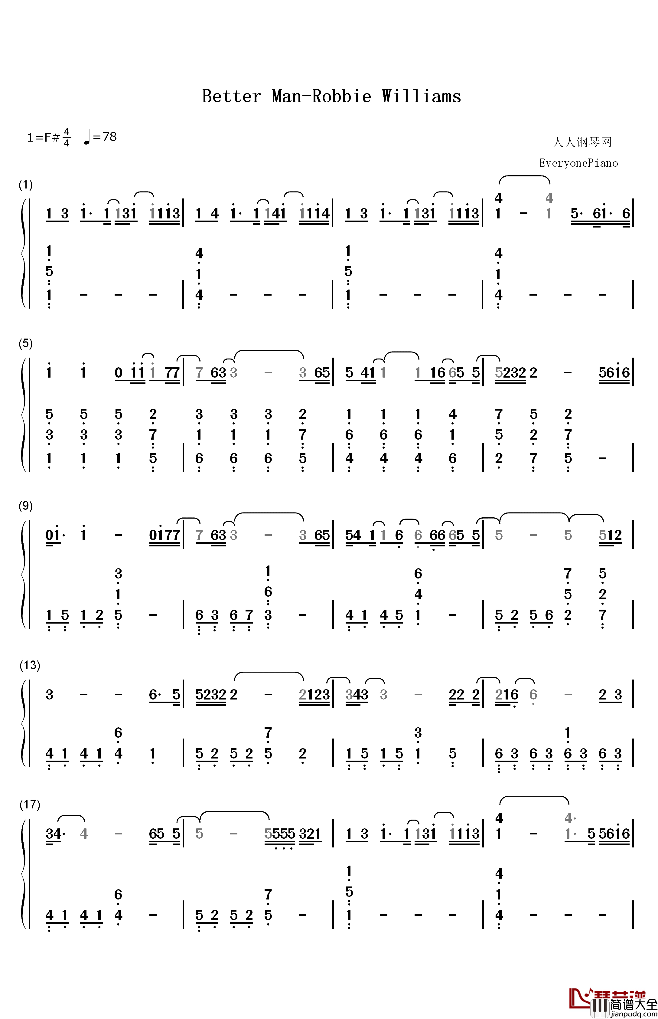 Better_Man钢琴简谱_数字双手_罗比•威廉姆斯__Robbie_Williams__林忆莲