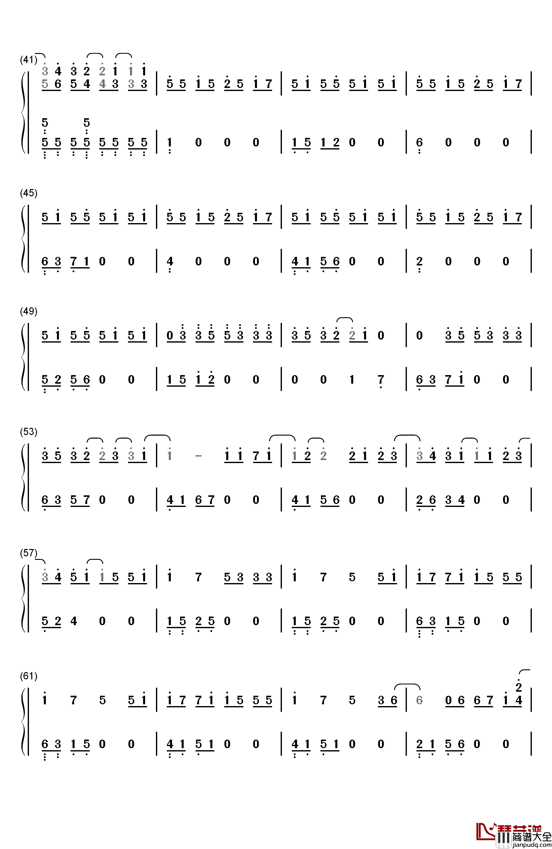 彼得潘钢琴简谱_数字双手_EXO