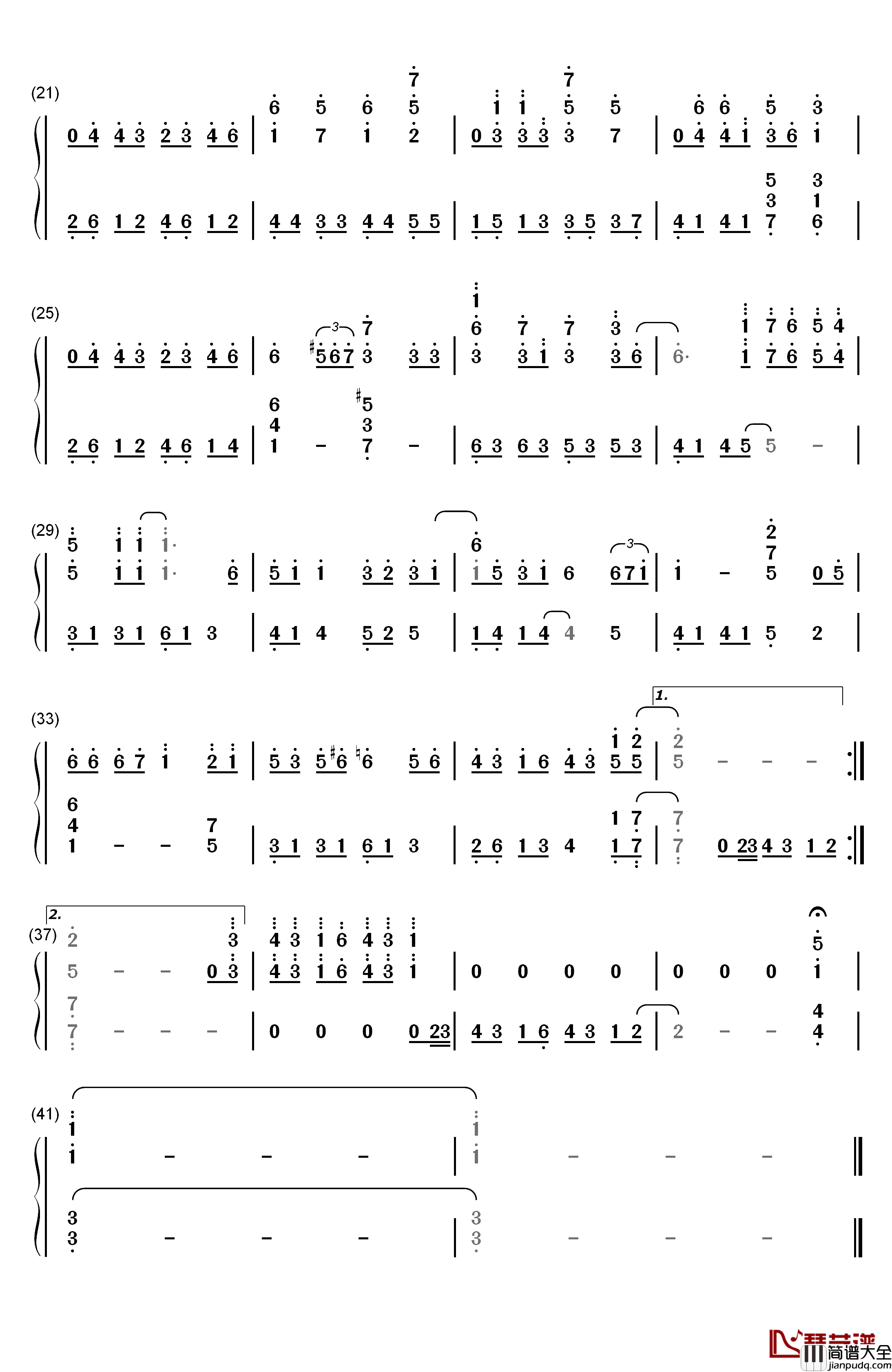 眼红红钢琴简谱_数字双手_Twins