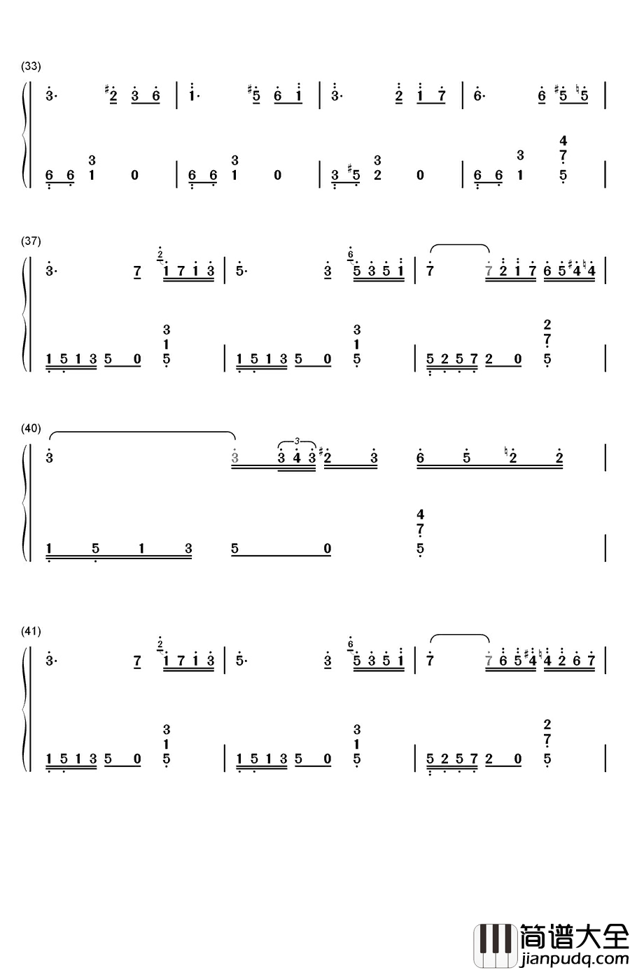 在草地上钢琴简谱_数字双手_利什内