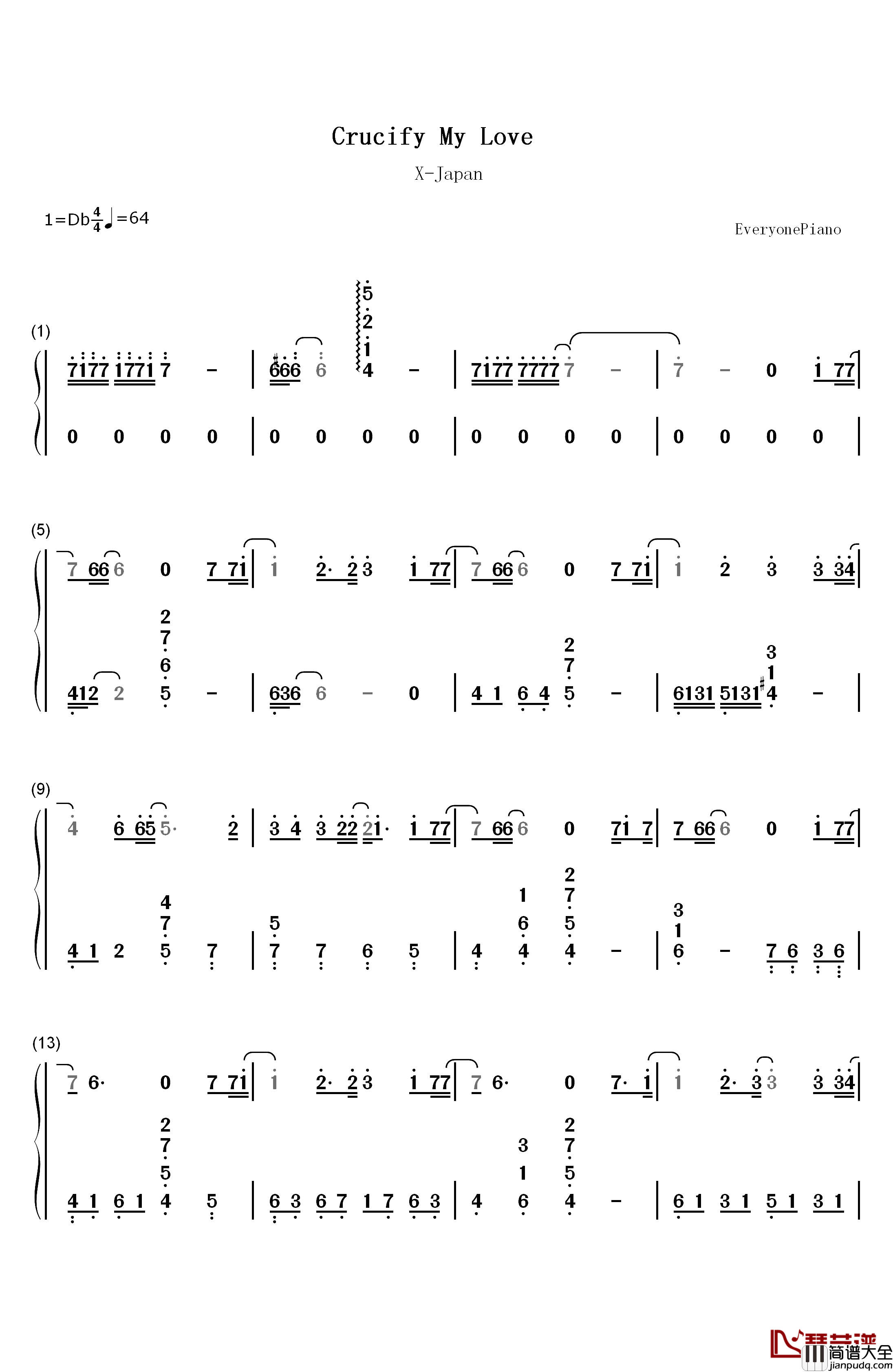 Crucify_My_Love钢琴简谱_数字双手_X_Japan