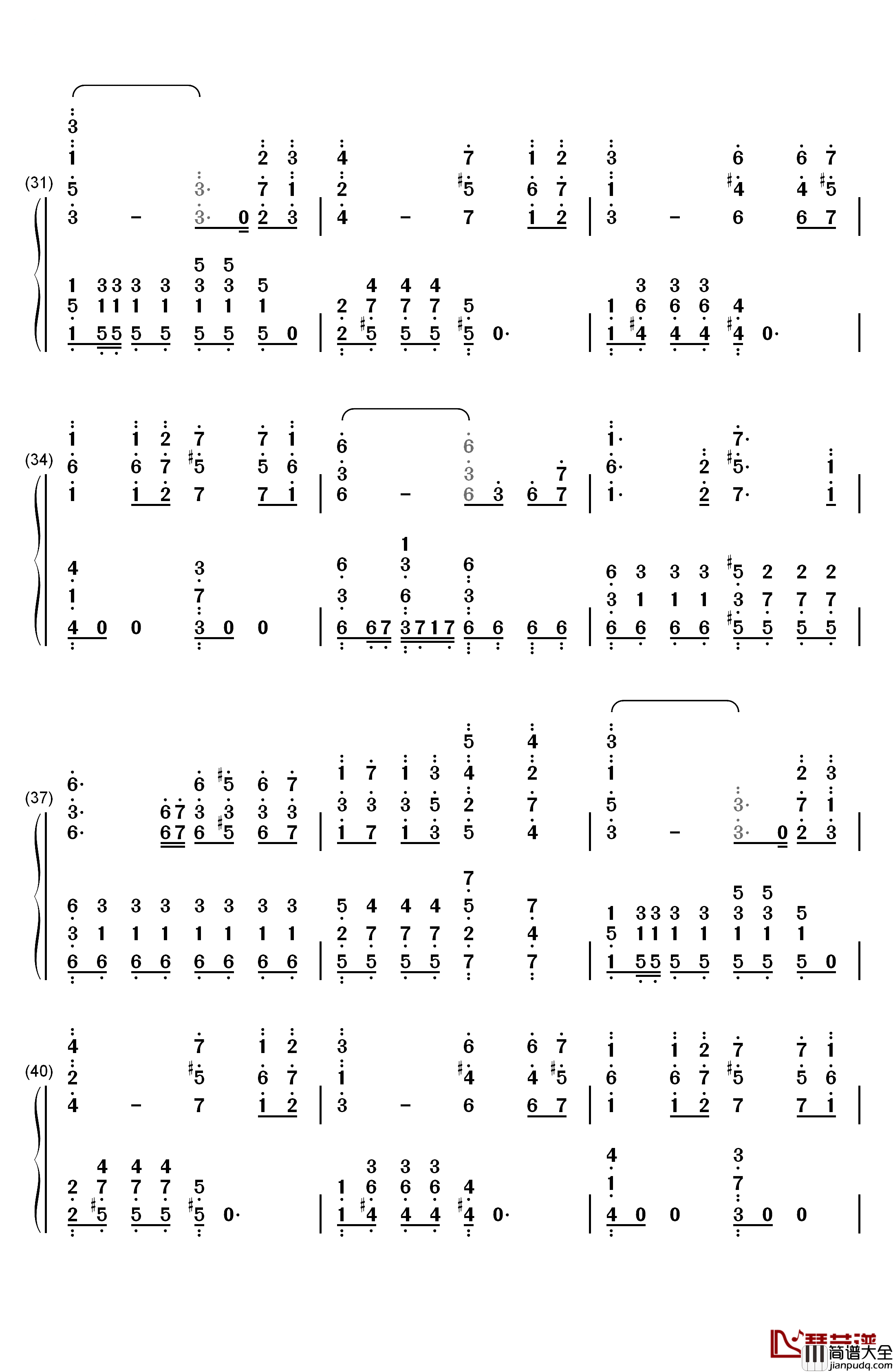 劲乐团V3钢琴简谱_数字双手_BeautifulDay