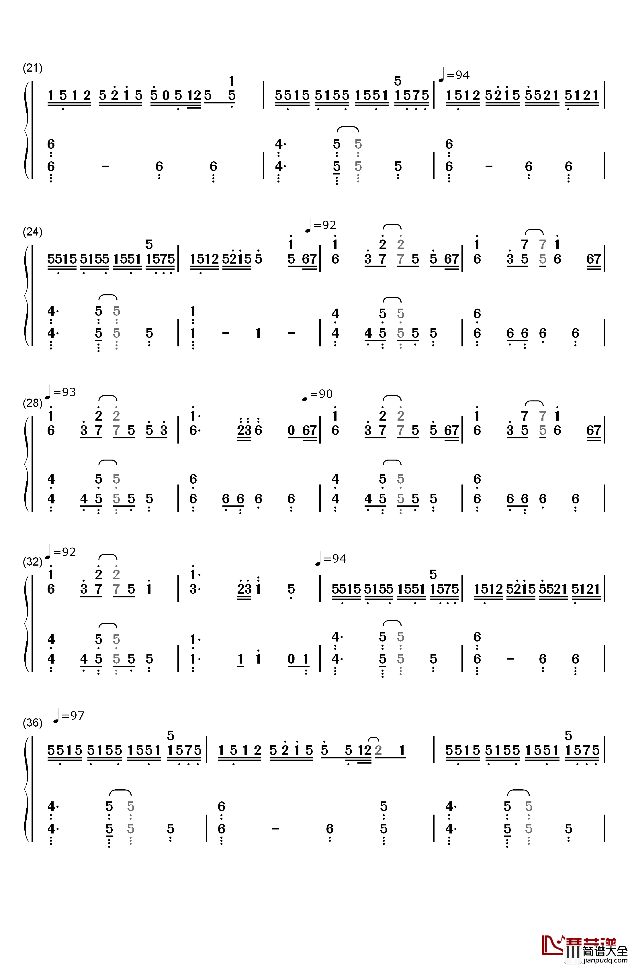 B站即兴弹奏钢琴简谱_数字双手_未知