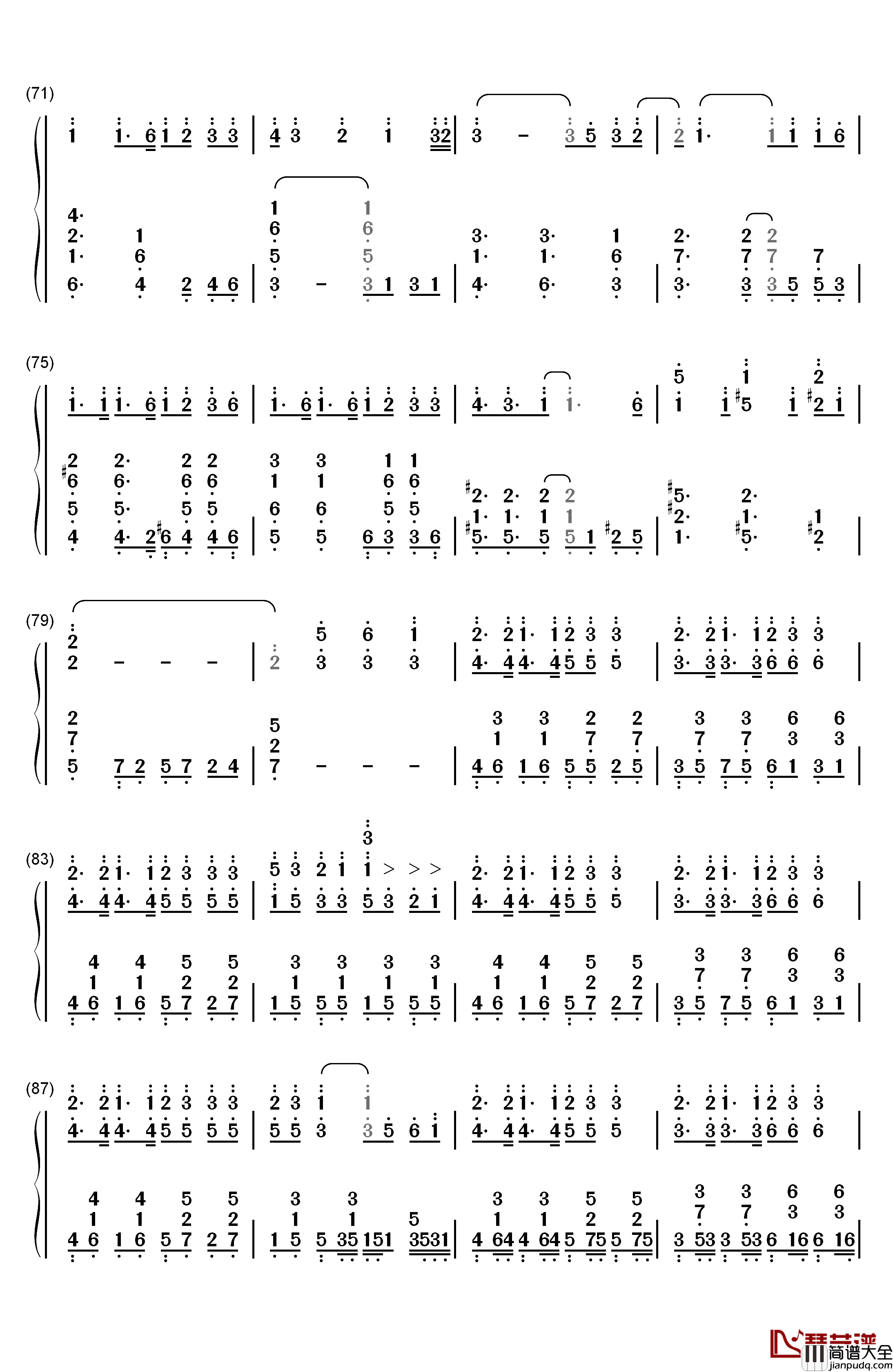 神のまにまに钢琴简谱_数字双手_初音未来_镜音双子_GUMI