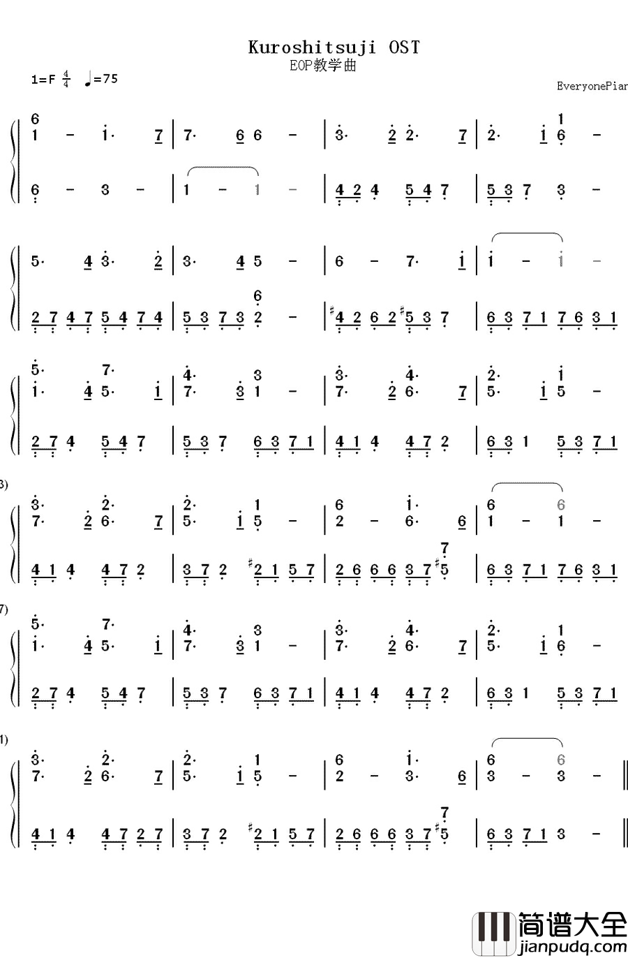 黑执事_OST（Kuroshitsuji_OST）钢琴简谱_数字双手_黑执事