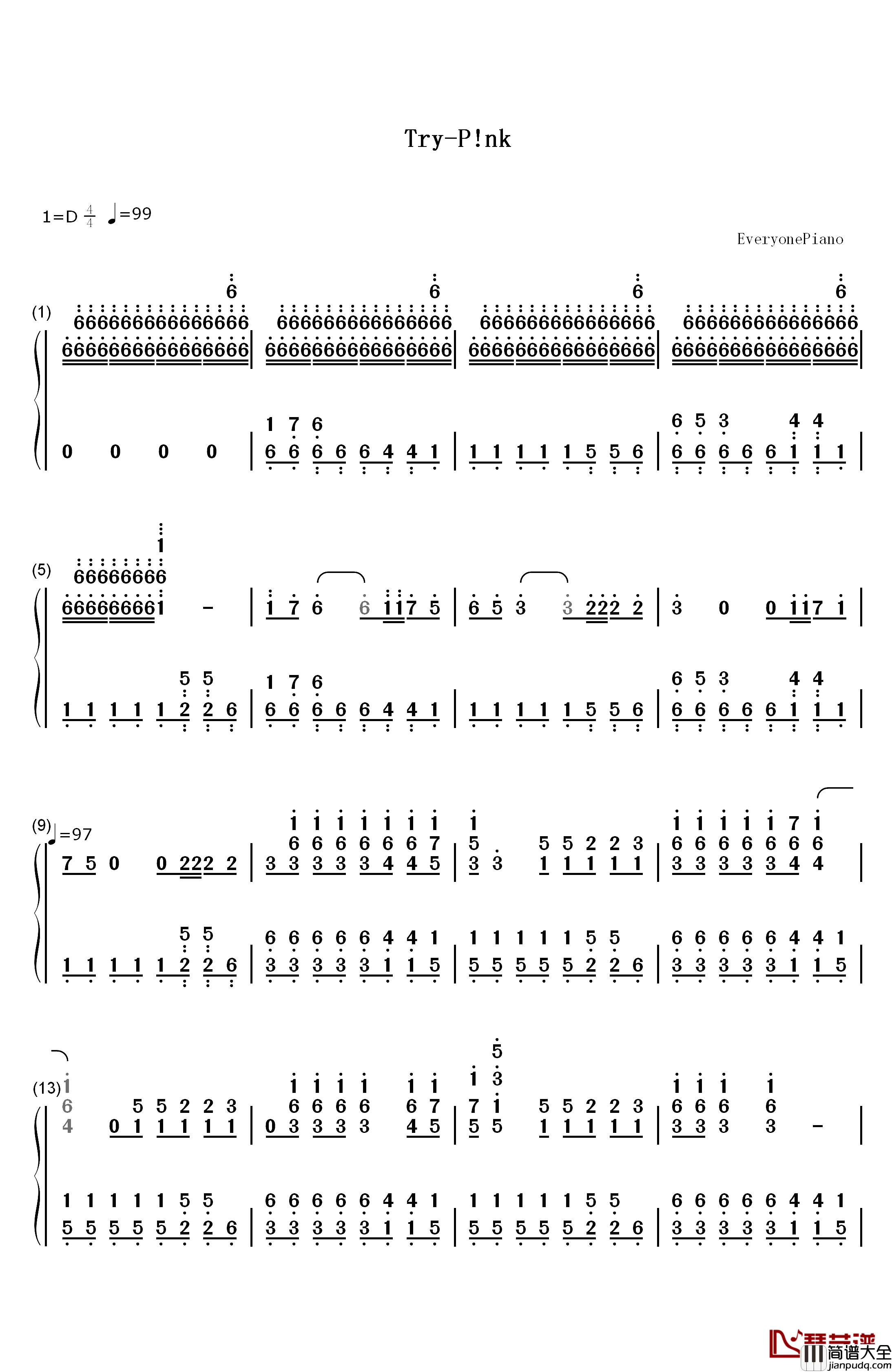 Try钢琴简谱_数字双手_P!nk