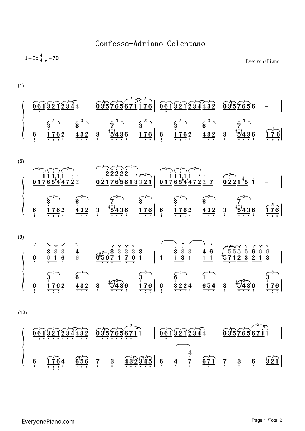 Confessa钢琴简谱_数字双手_Adriano_Celentano