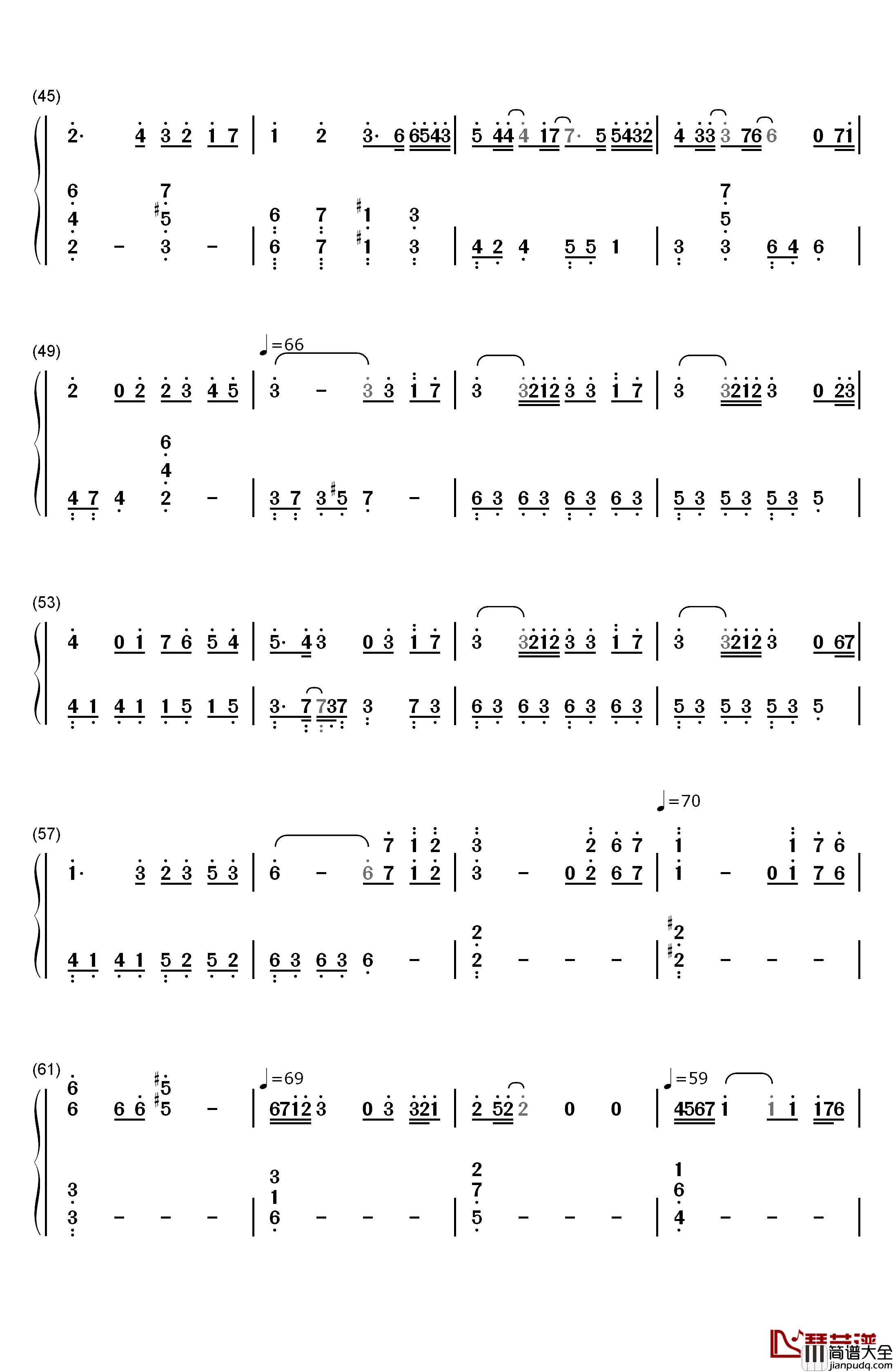 昔日钢琴简谱_数字双手_渡梓