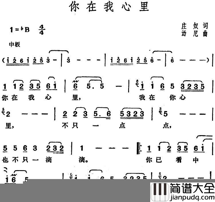 邓丽君演唱金曲:你在我心里简谱_庄奴词/汤尼曲