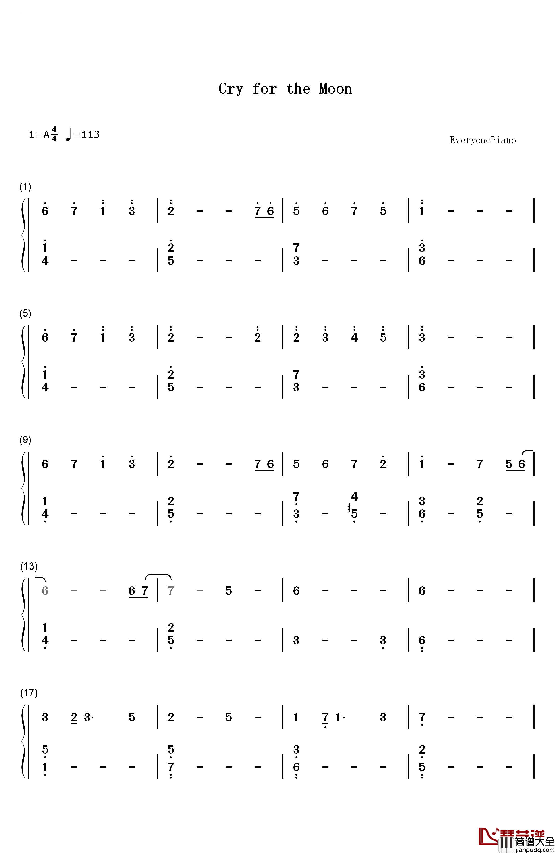 Cry_For_The_Moon钢琴简谱_数字双手_Epica