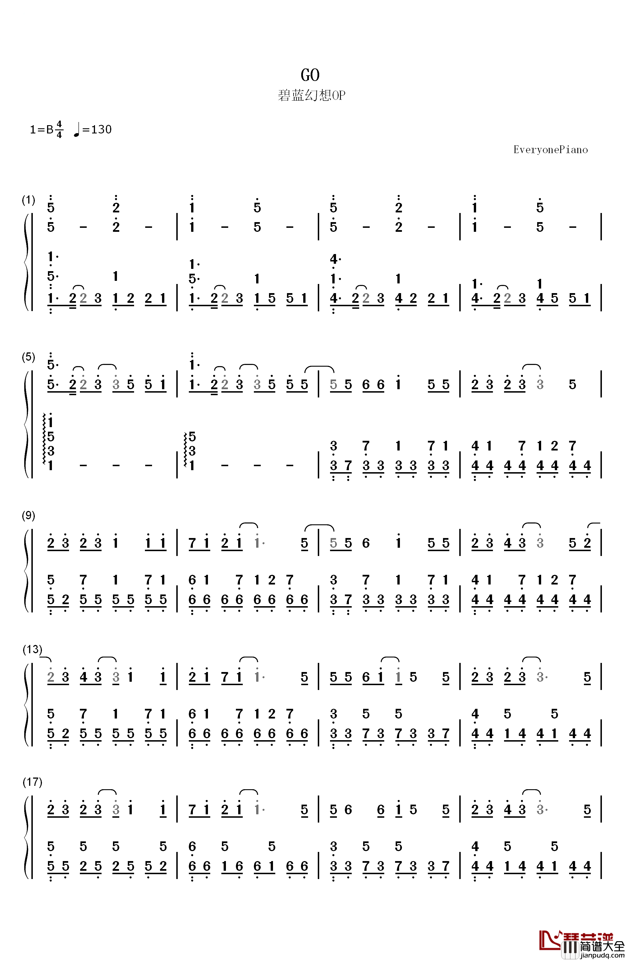 GO钢琴简谱_数字双手_BUMP_OF_CHICKEN