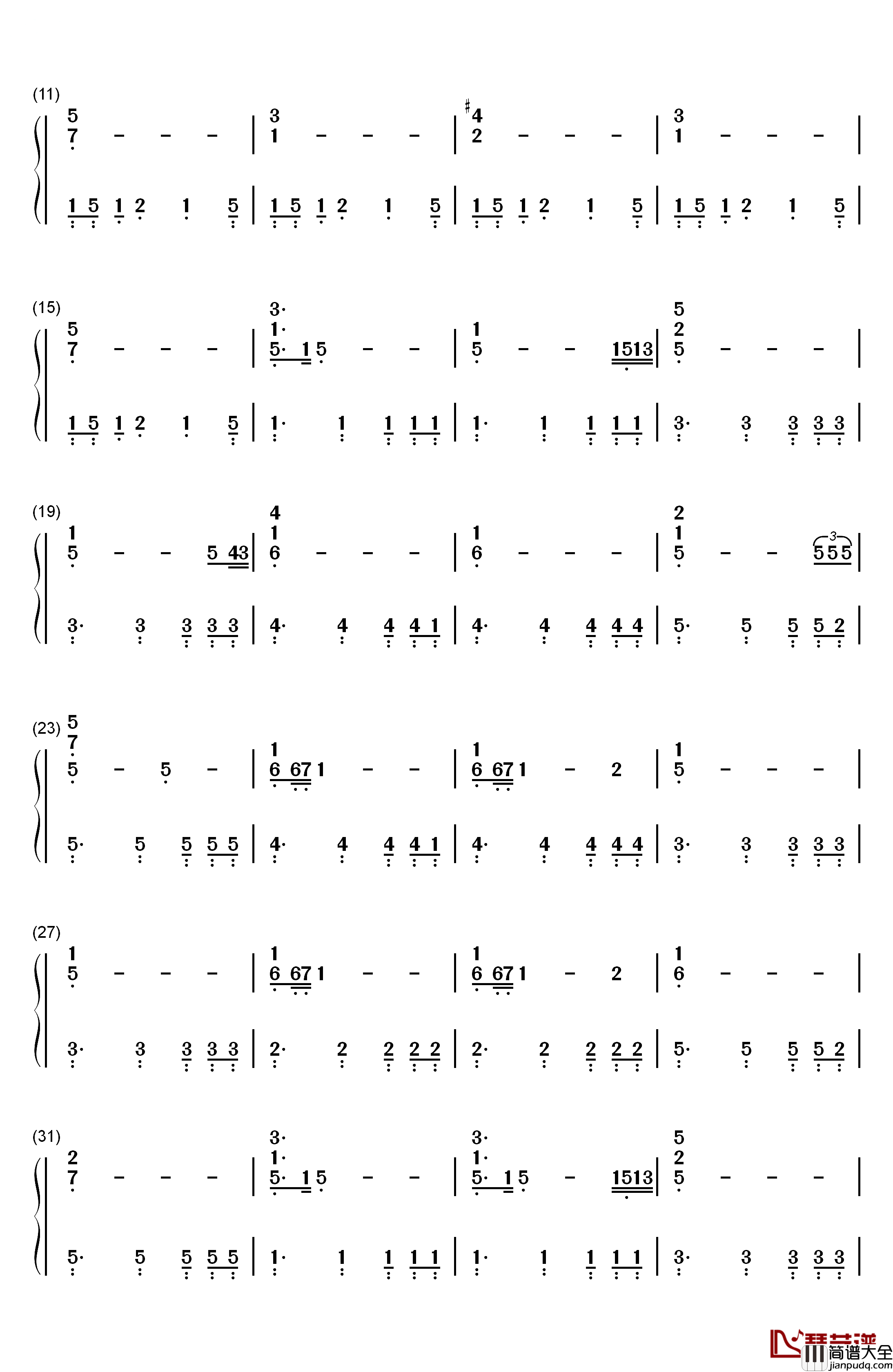 Ocean钢琴简谱_数字双手_永田権太