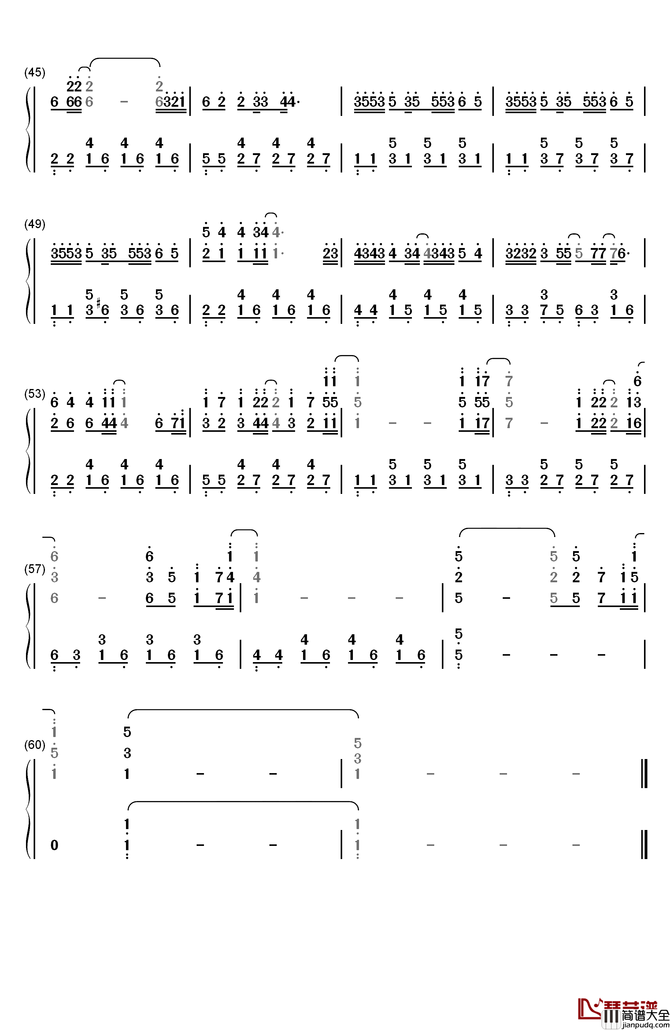 昨日青空钢琴简谱_数字双手_尤长靖