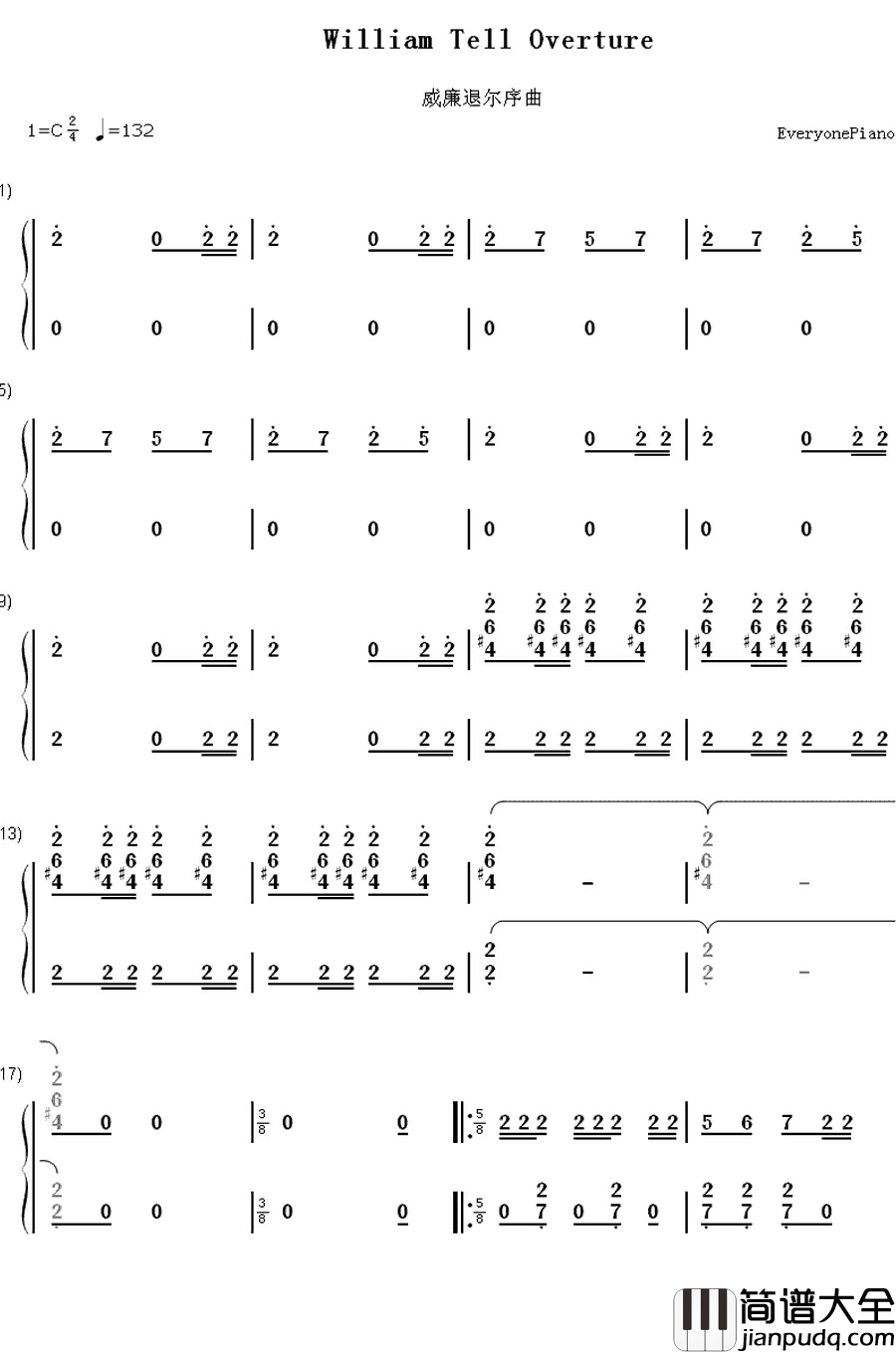 威廉退尔序曲钢琴简谱_数字双手_Gioachino_Rossini