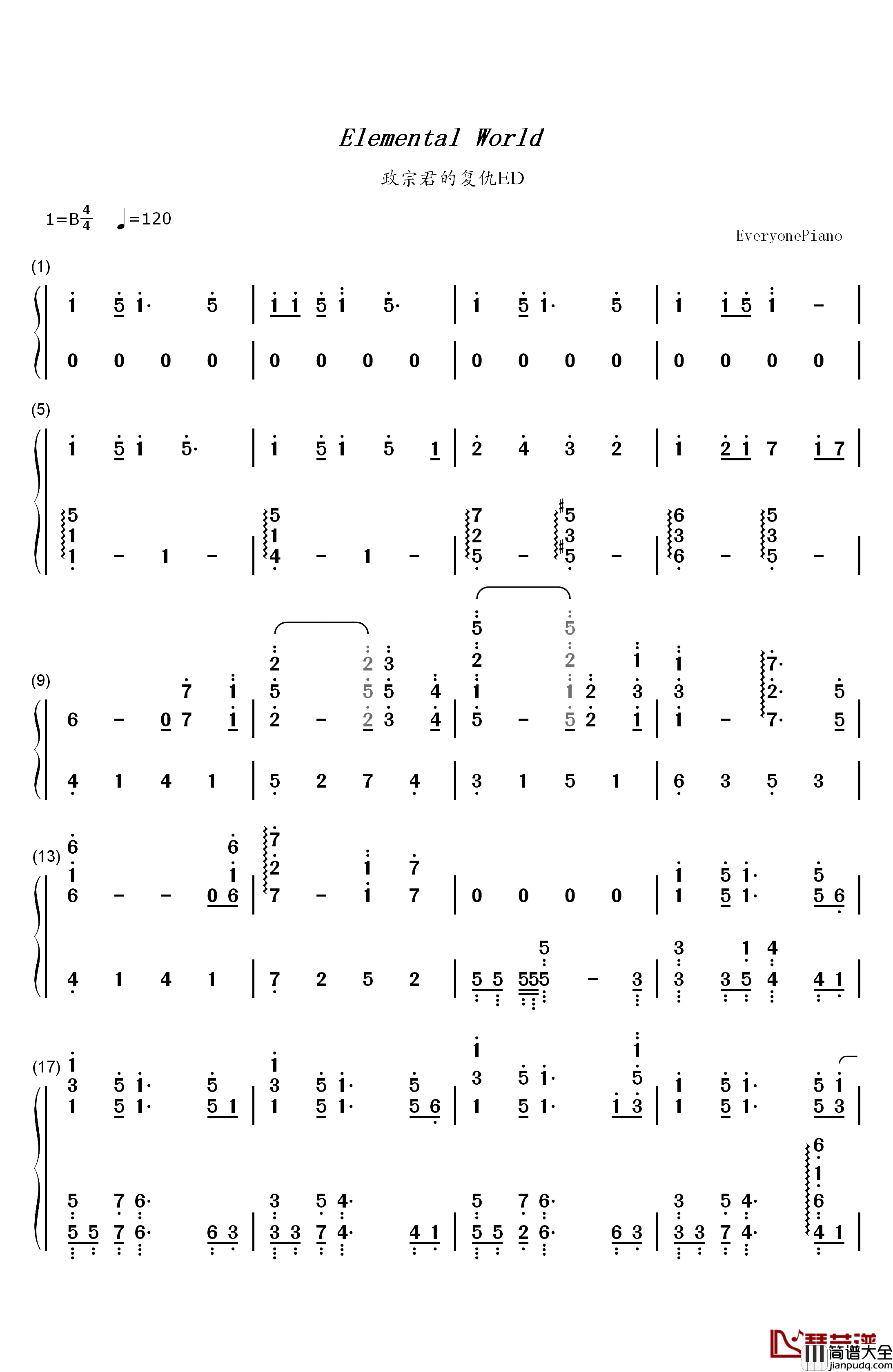 Elemental_World钢琴简谱_数字双手_ChouCho