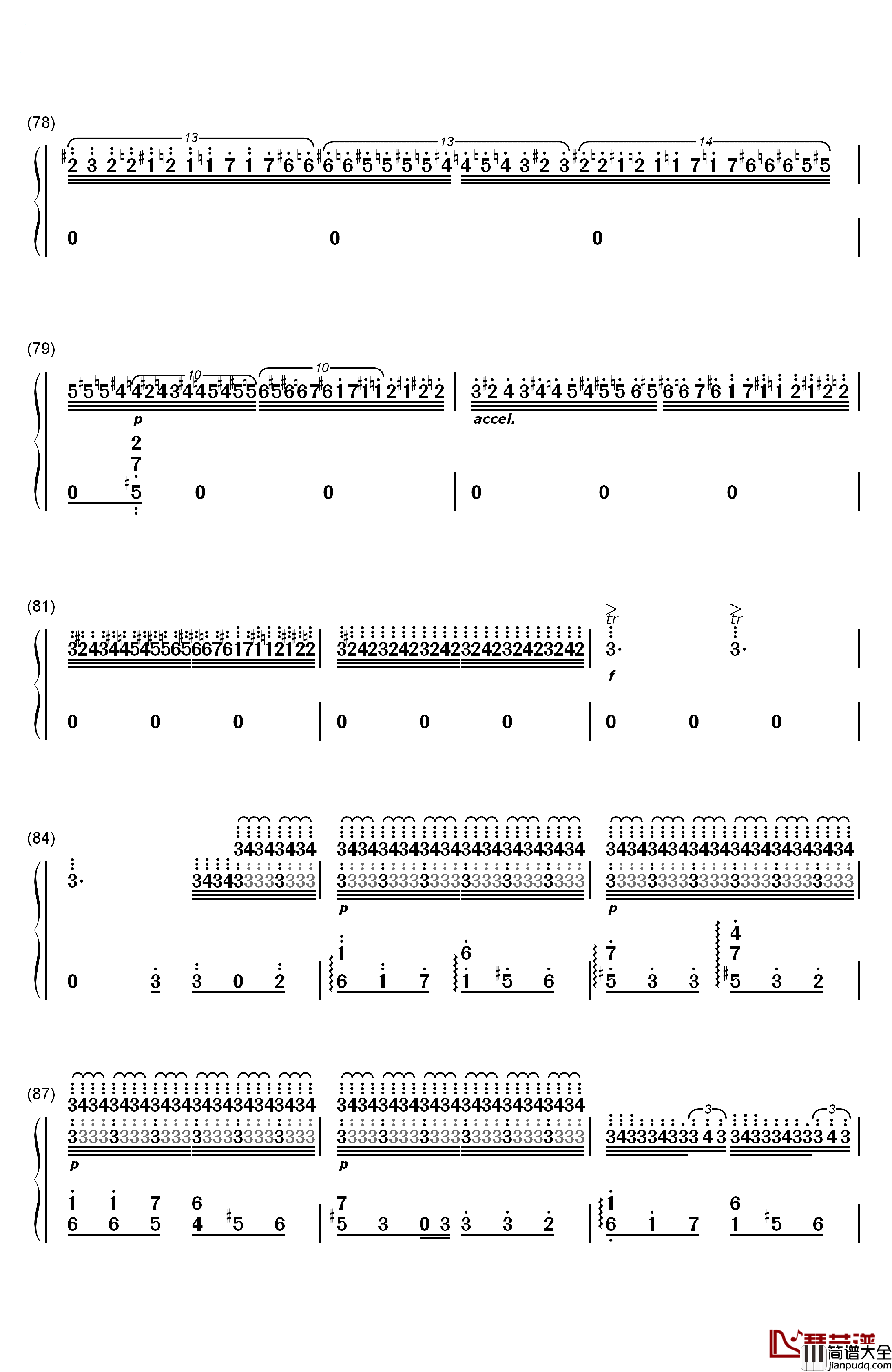 钟钢琴简谱_数字双手_李斯特
