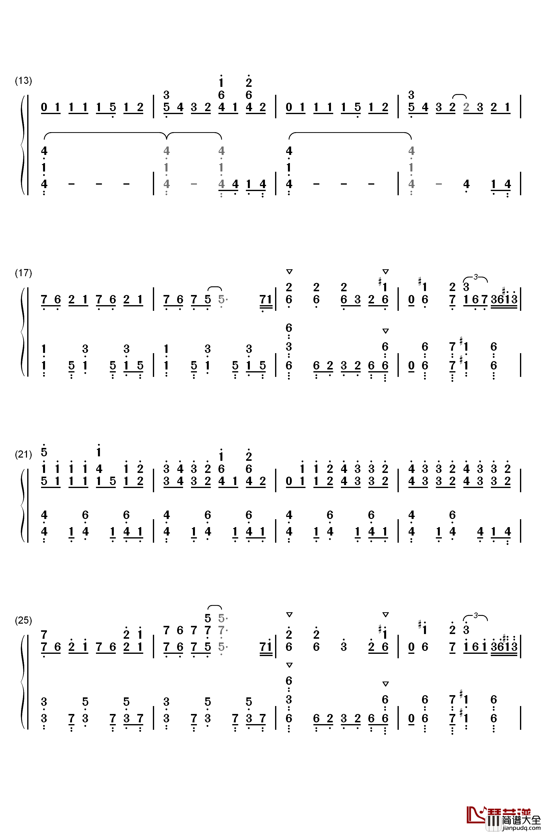ノーポイッ!钢琴简谱_数字双手_Petit_Rabbit's