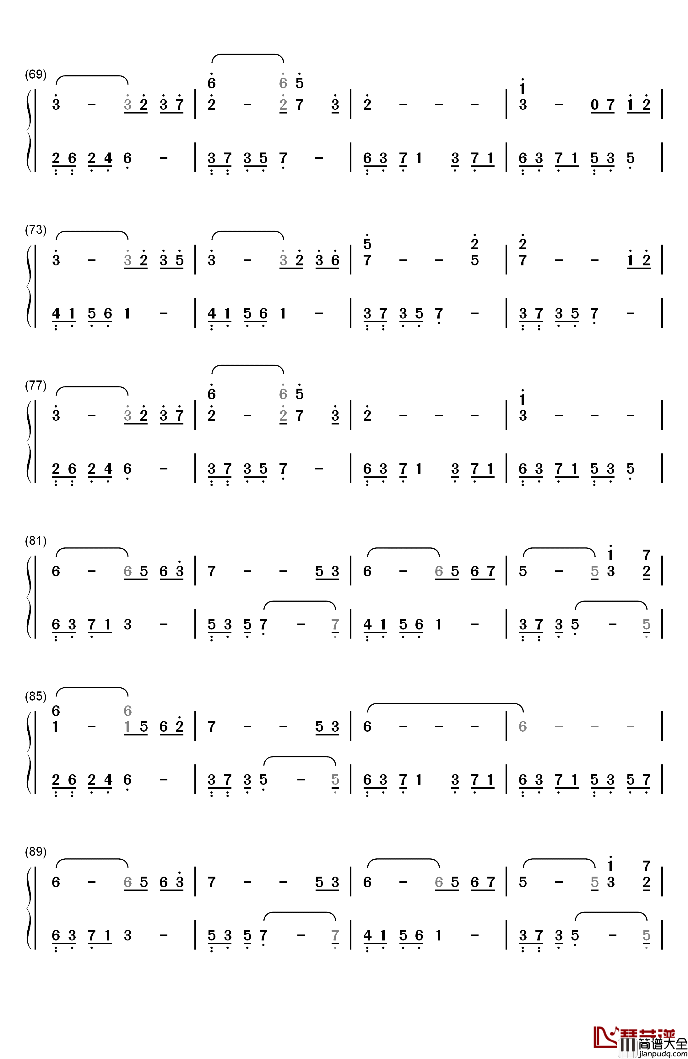 Yours钢琴简谱_数字双手_July