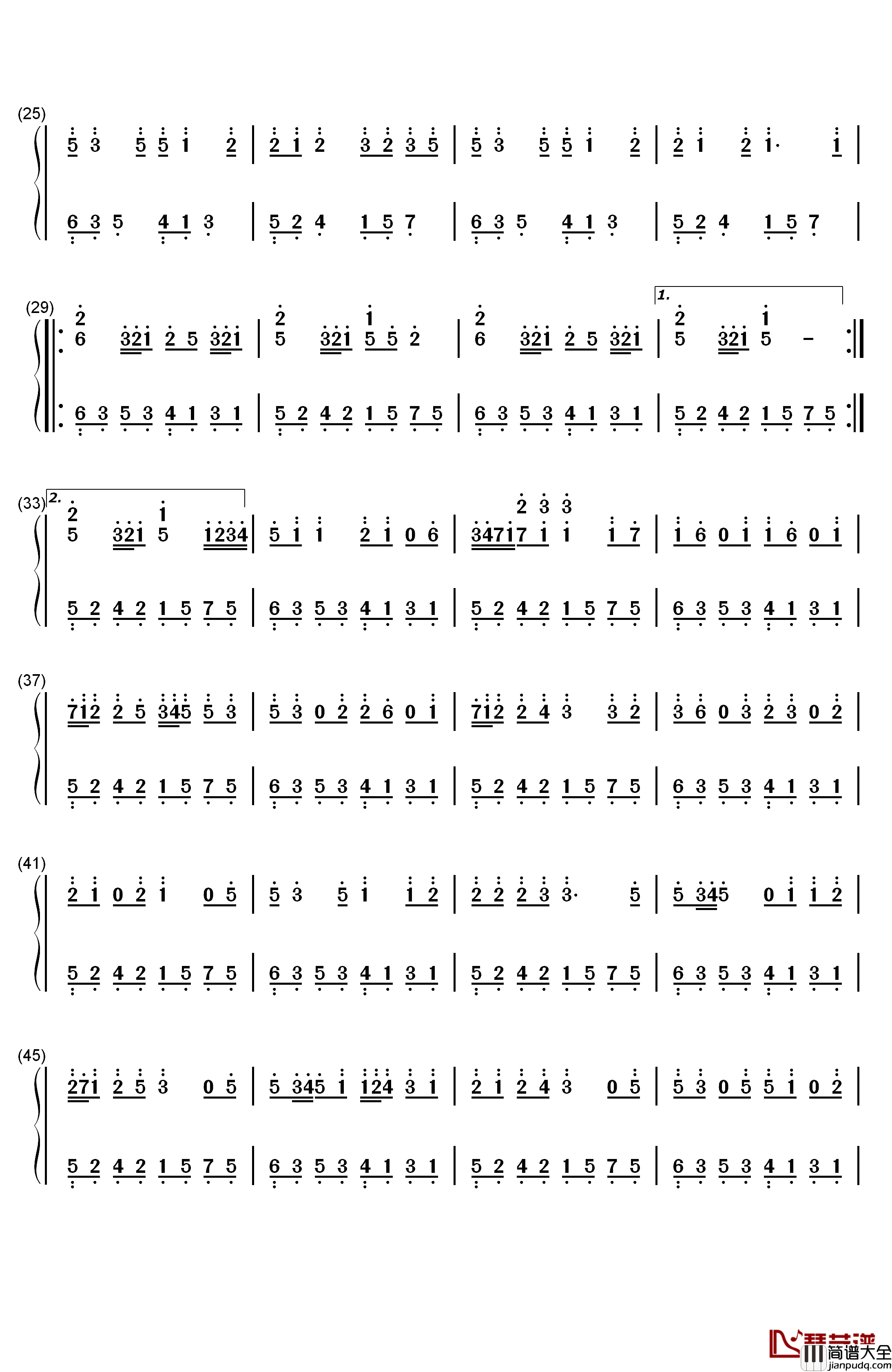 YOU钢琴简谱_数字双手_dai