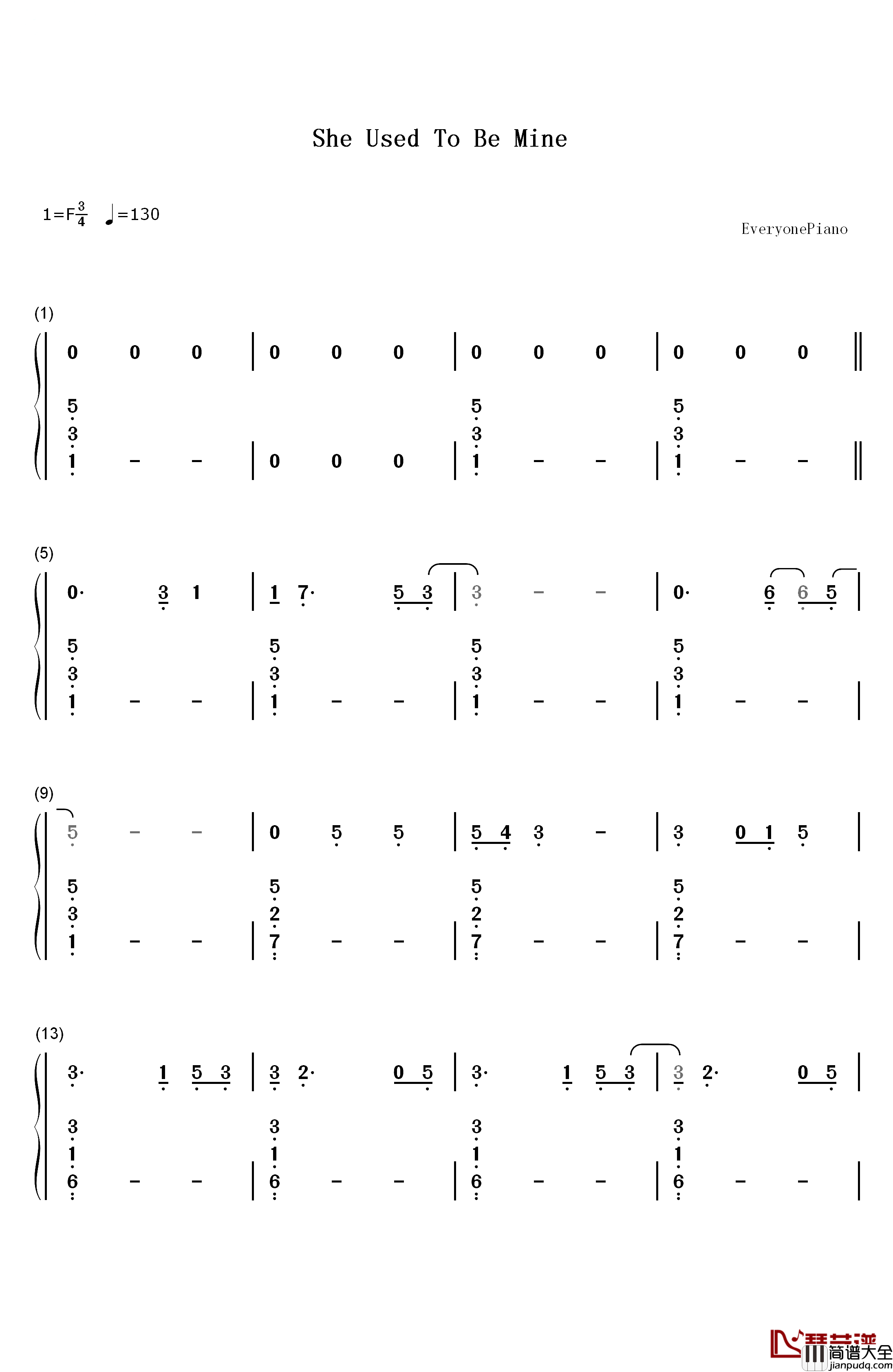 She_Used_To_Be_Mine钢琴简谱_数字双手_Sara_Bareilles