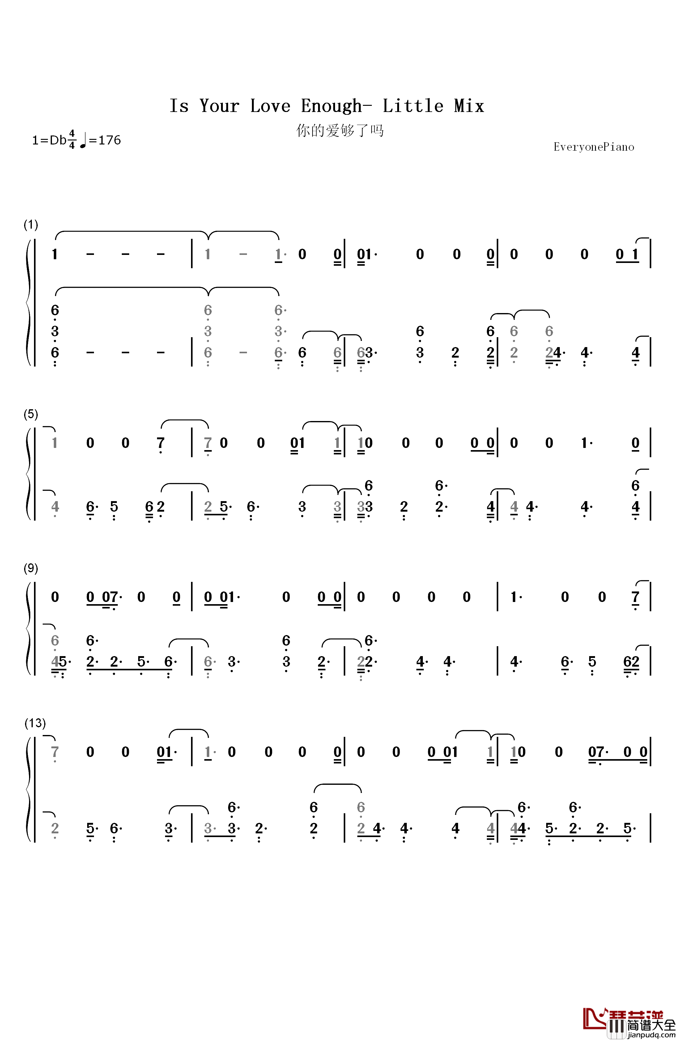 Is_Your_Love_Enough钢琴简谱_数字双手_Little_Mix