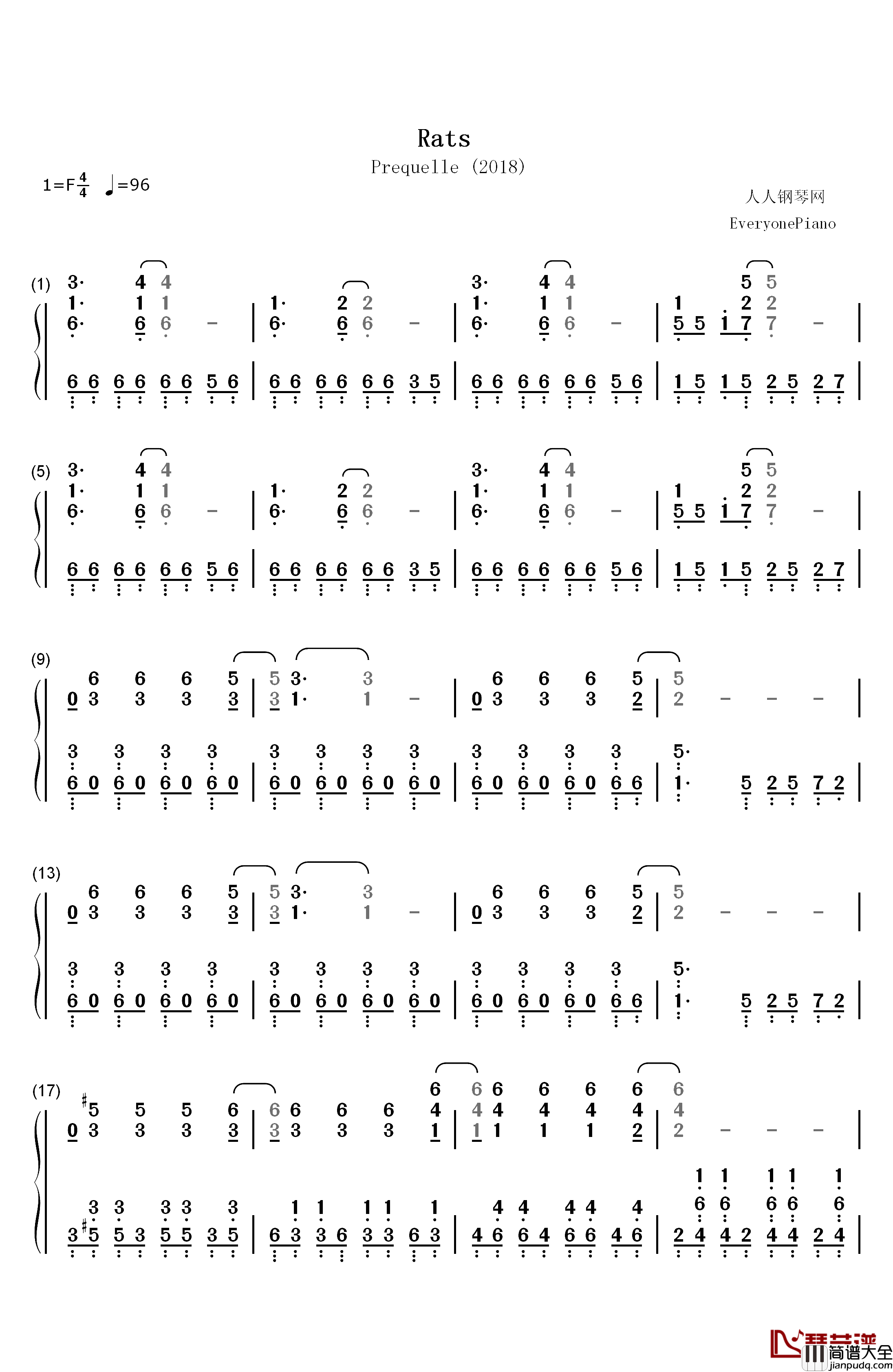 Rats钢琴简谱_数字双手_Ghost