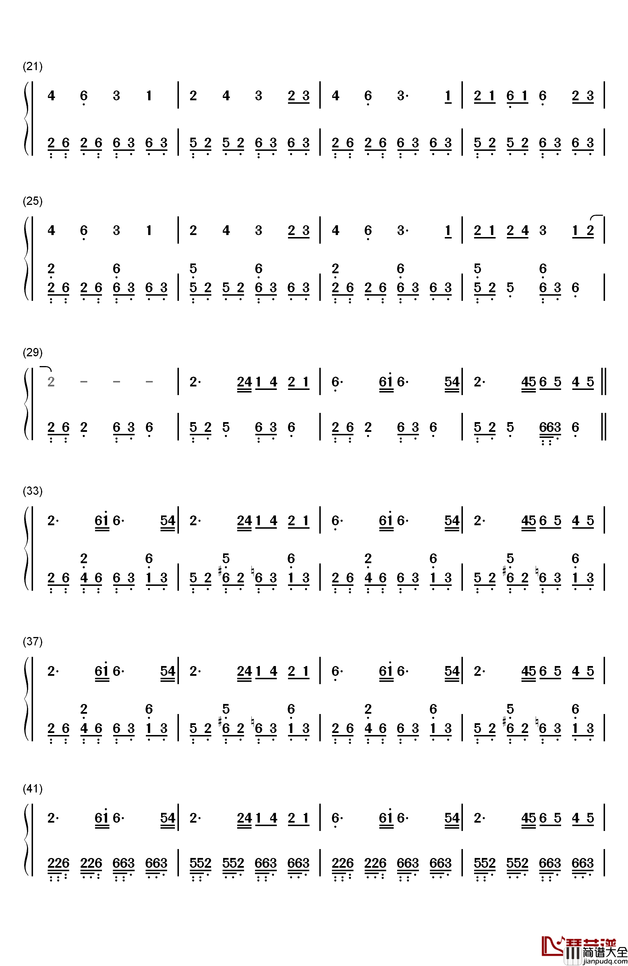 中国话钢琴简谱_数字双手_S.H.E