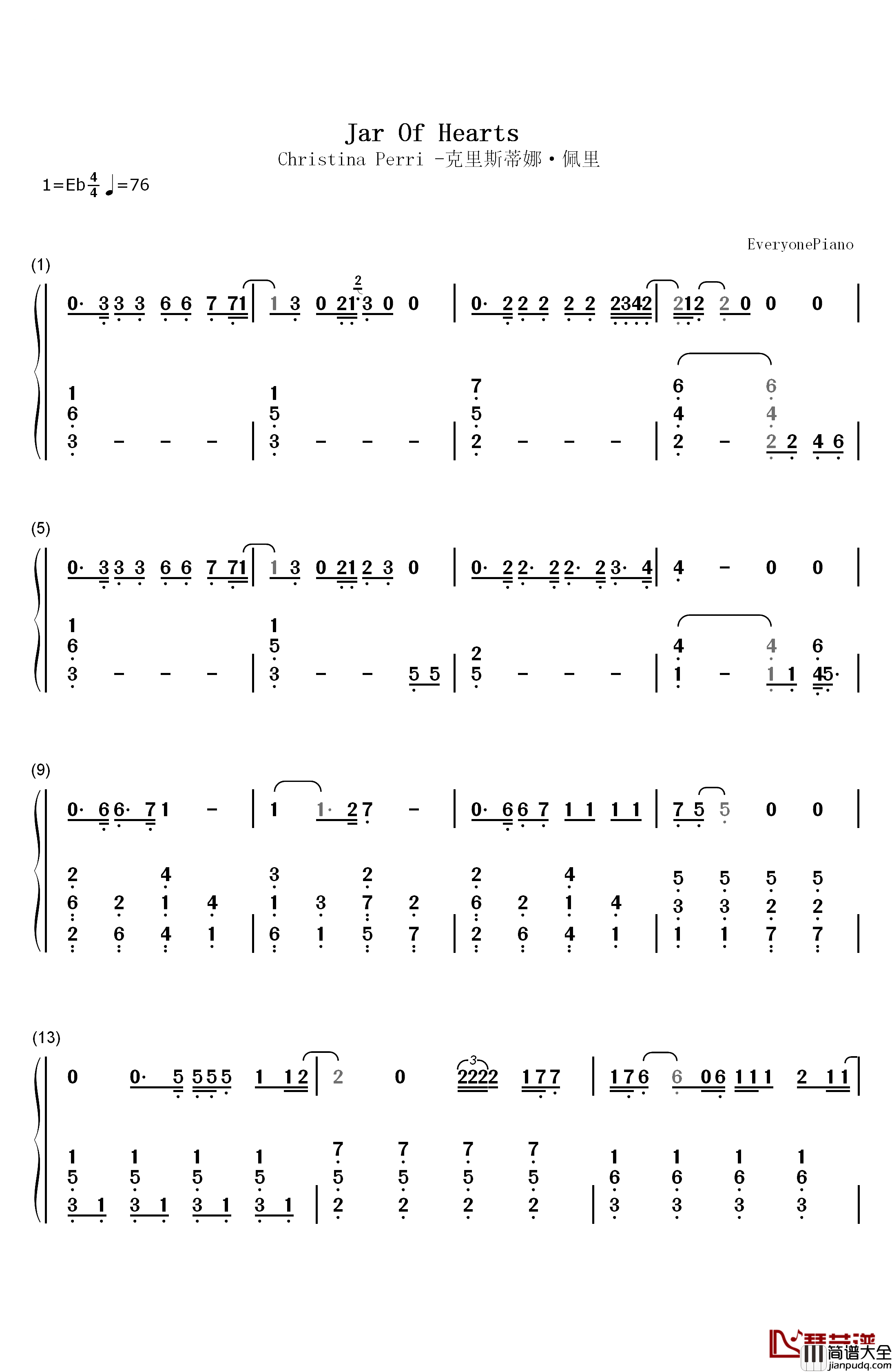 Jar_of_Hearts钢琴简谱_数字双手_Christina_Perri