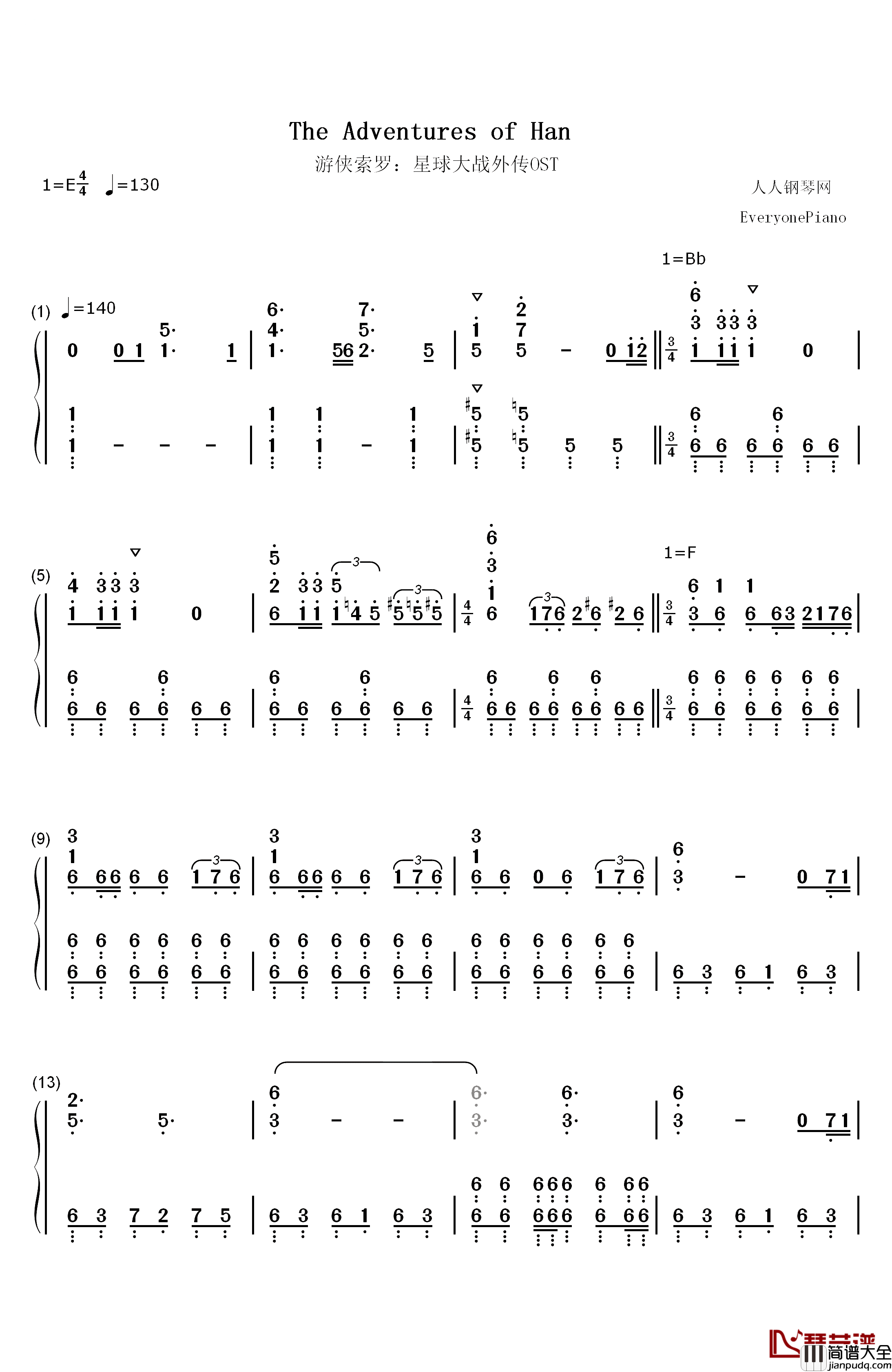 The_Adventures_of_Han钢琴简谱_数字双手_John_Williams