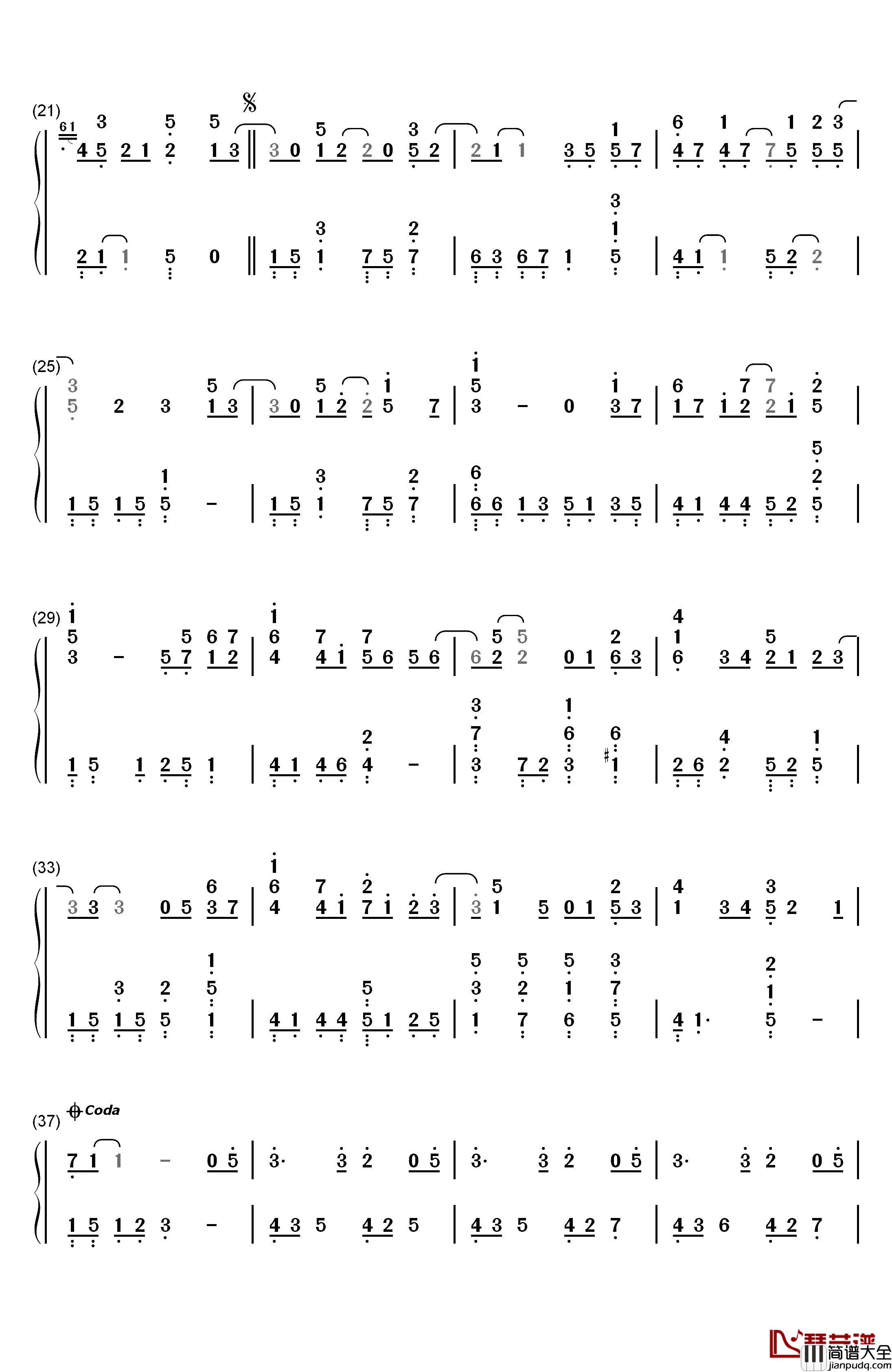 遇见钢琴简谱_数字双手_孙燕姿