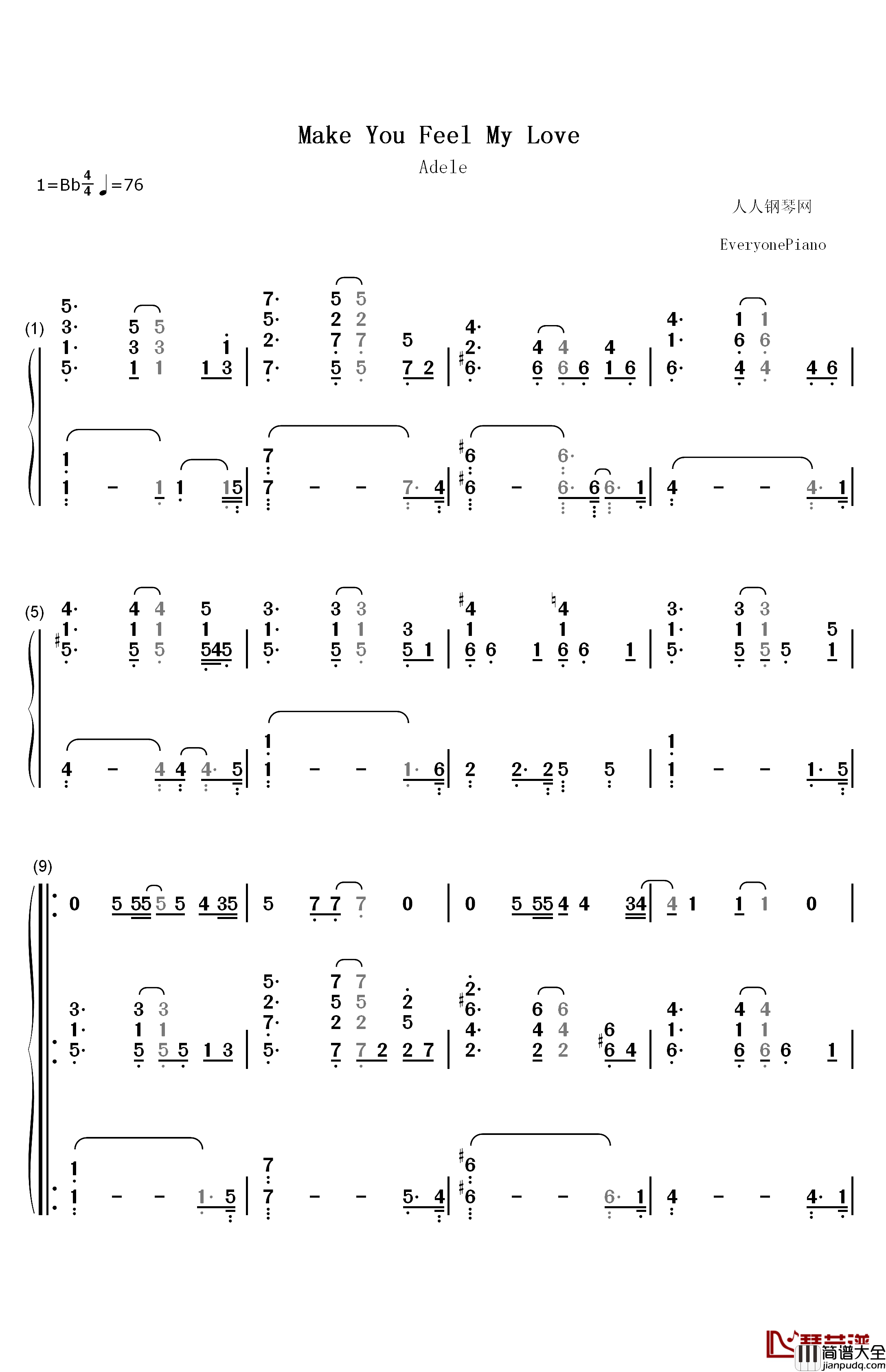 make_you_feel_my_love钢琴简谱_数字双手_Adele
