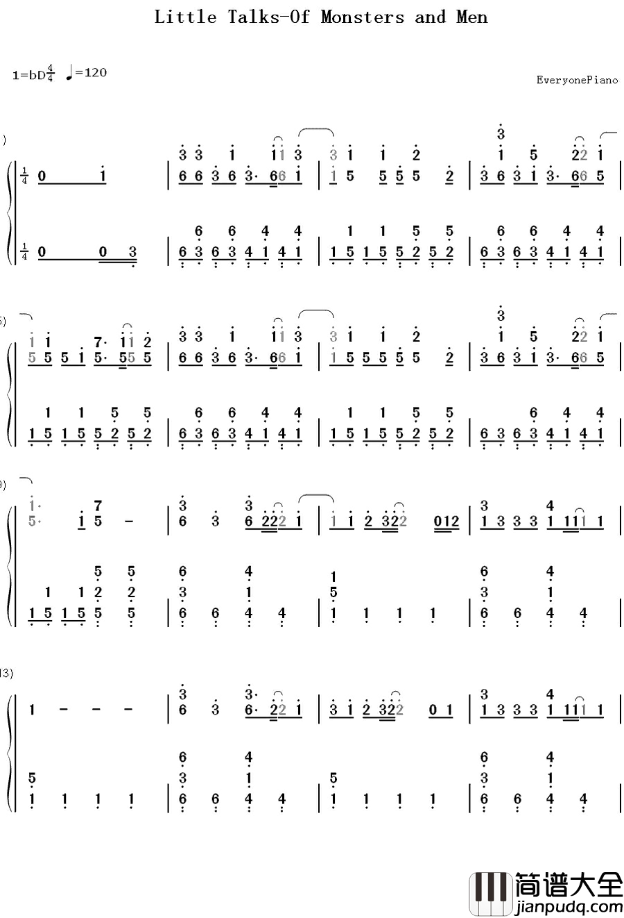 Little_Talks钢琴简谱_数字双手_Of_Monsters_and_Men