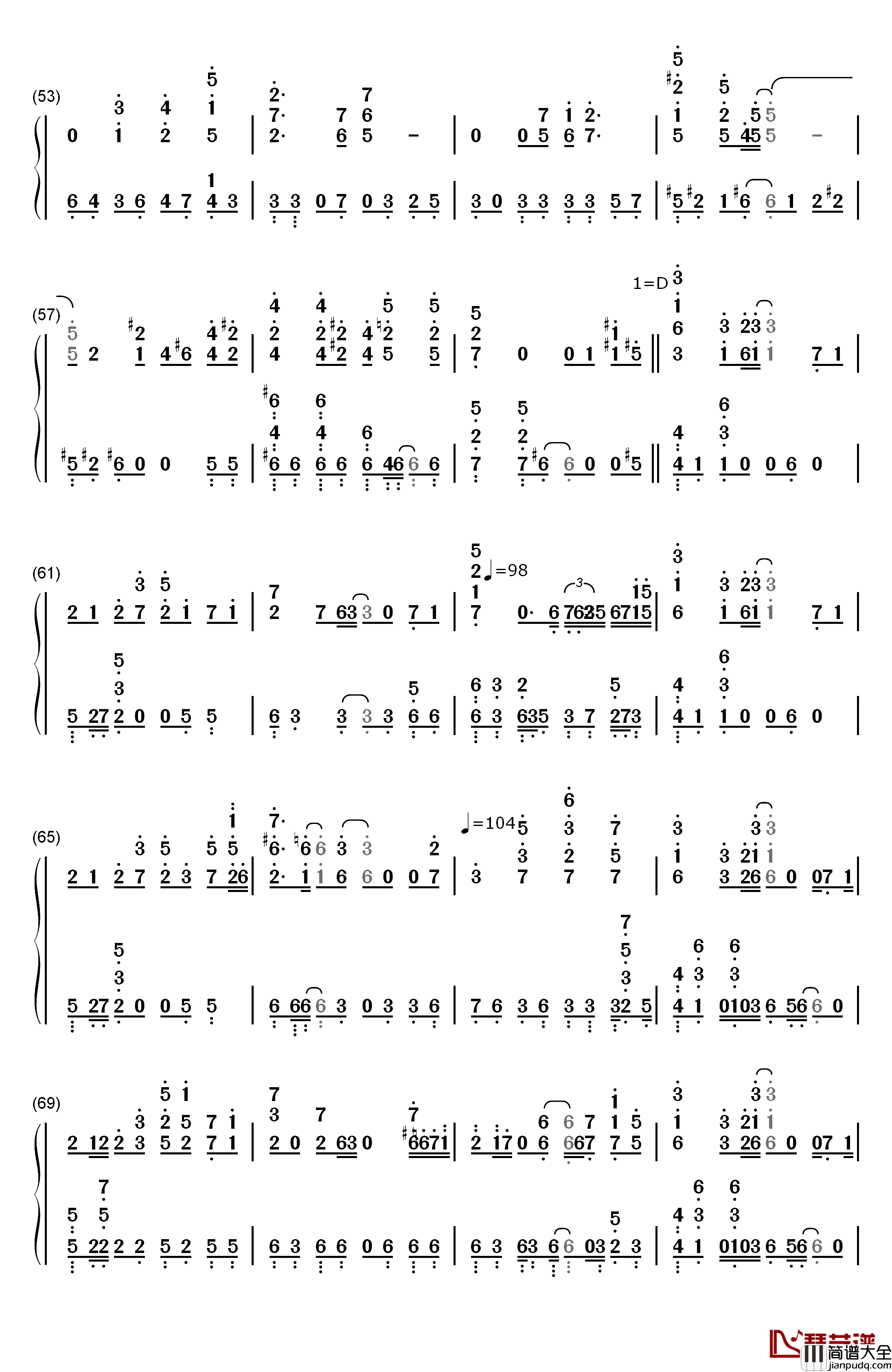 鸟之诗钢琴简谱_数字双手_Lia