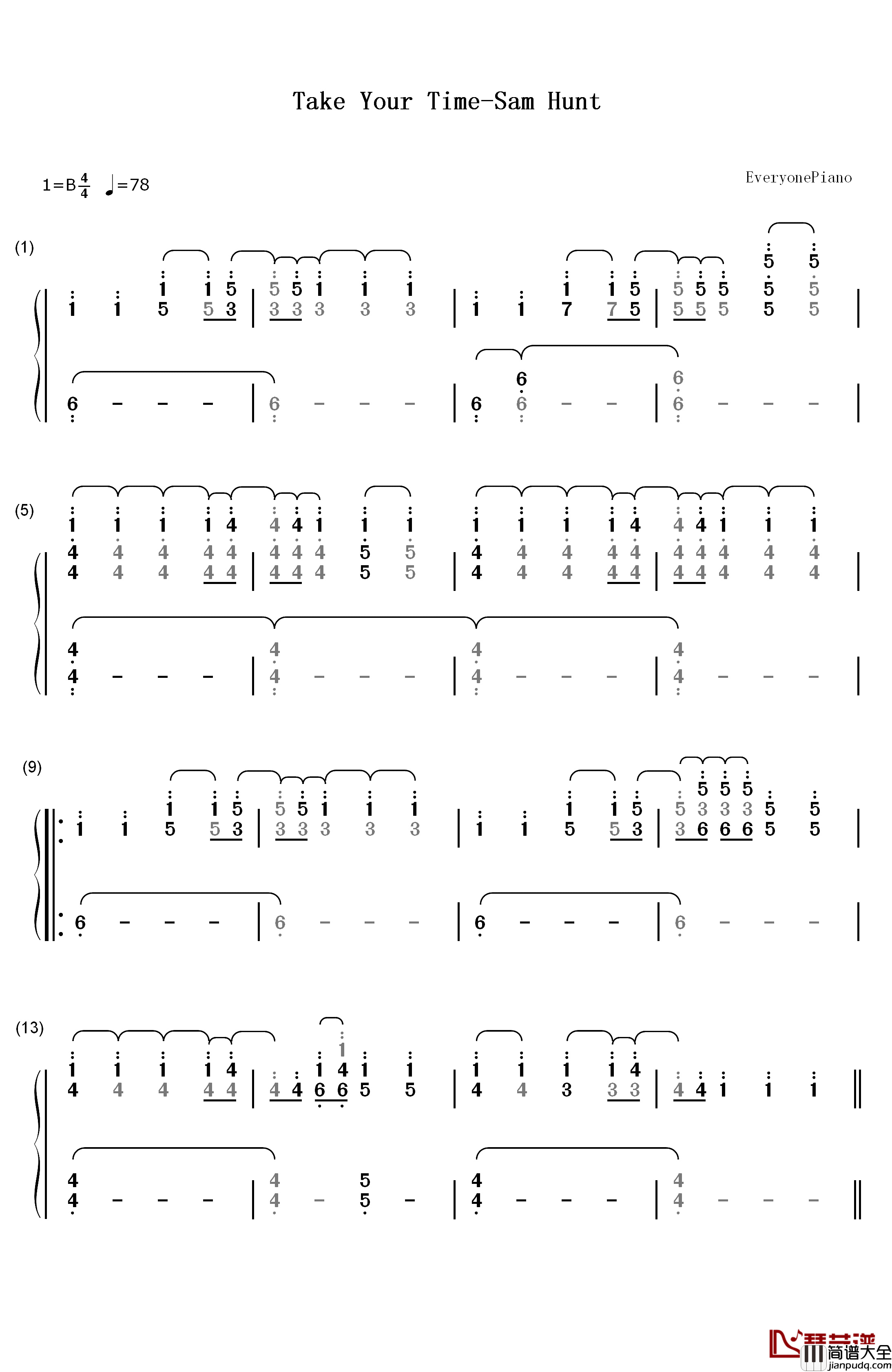 Take_Your_Time钢琴简谱_数字双手_Sam_Hunt
