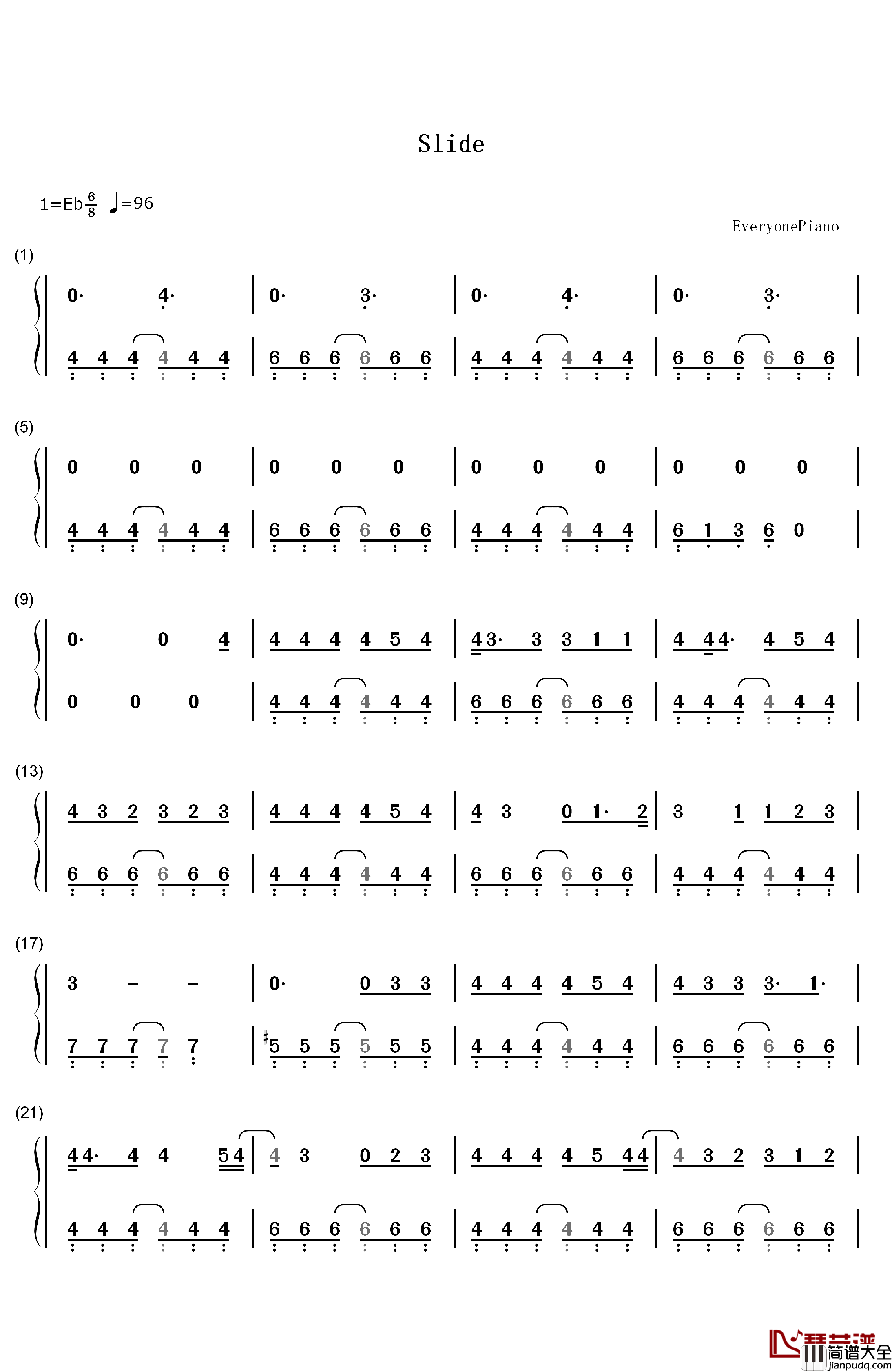 Slide钢琴简谱_数字双手_Goo_Goo_Dolls