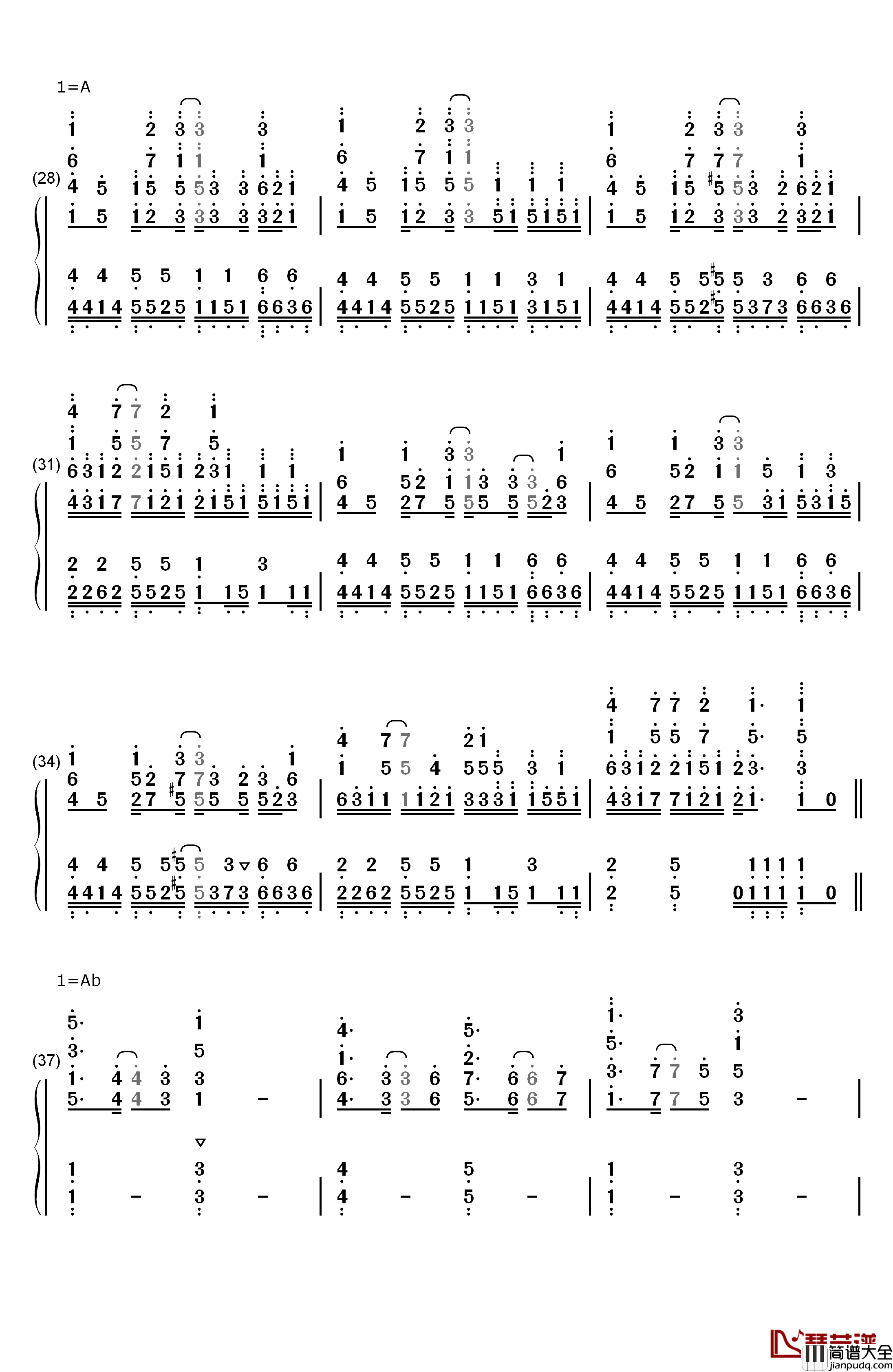 ススメ→トゥモロウ钢琴简谱_数字双手_河田贵央